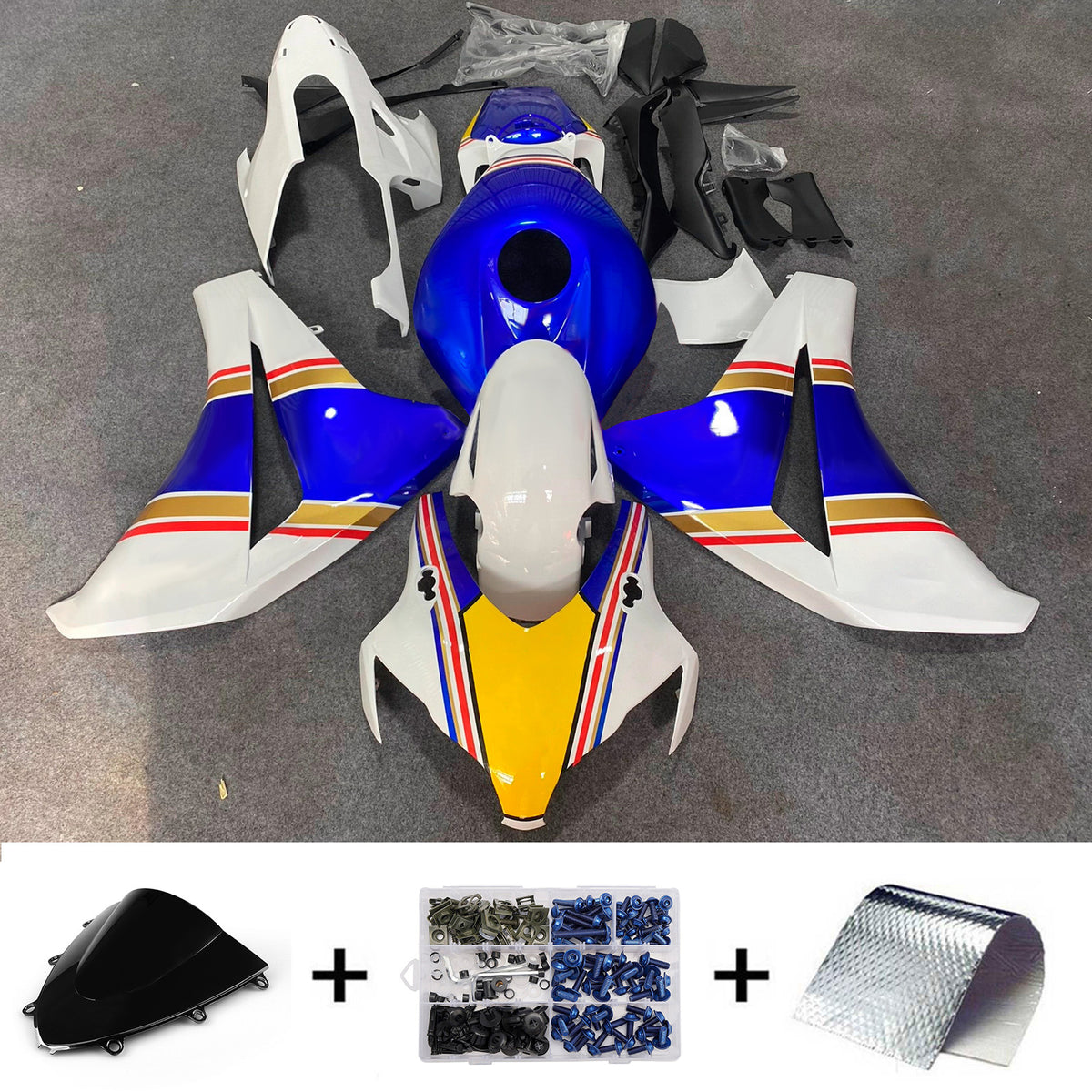 Amotopart 2008-2011 Honda CBR1000RR White Blue Fairing Kit