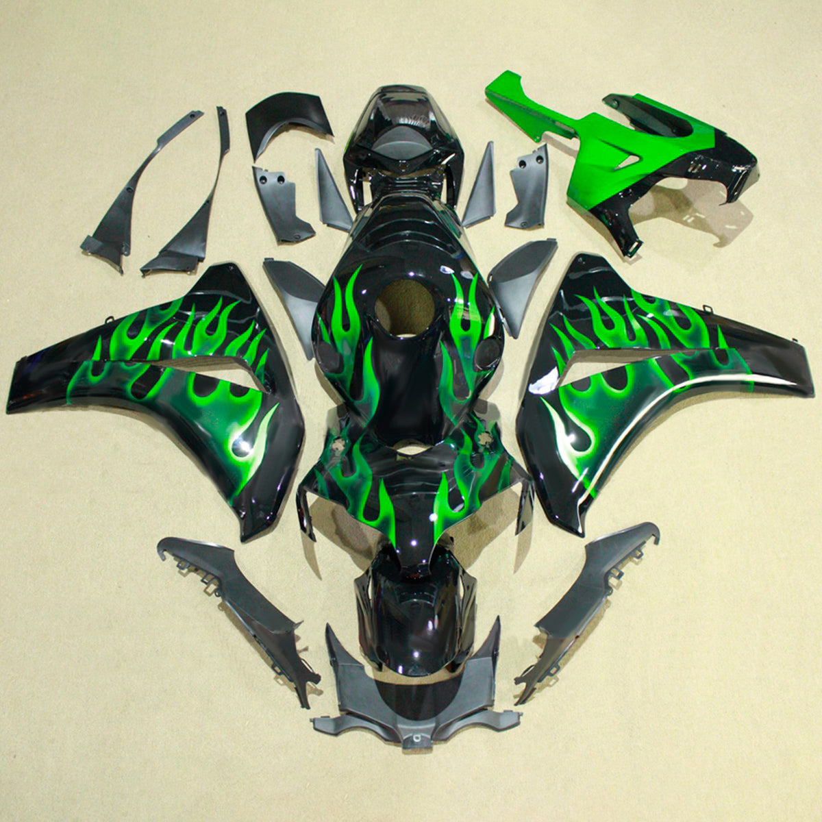 Amotopart 2008–2011 Honda CBR1000RR Schwarz Grün Verkleidungsset