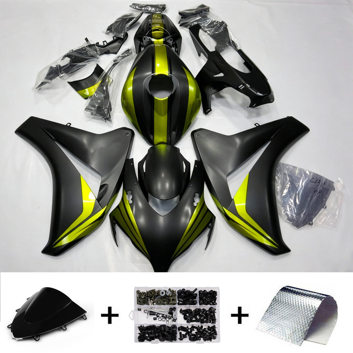 Amotopart 2008-2011 Honda CBR1000RR Black Yellow Fairing Kit