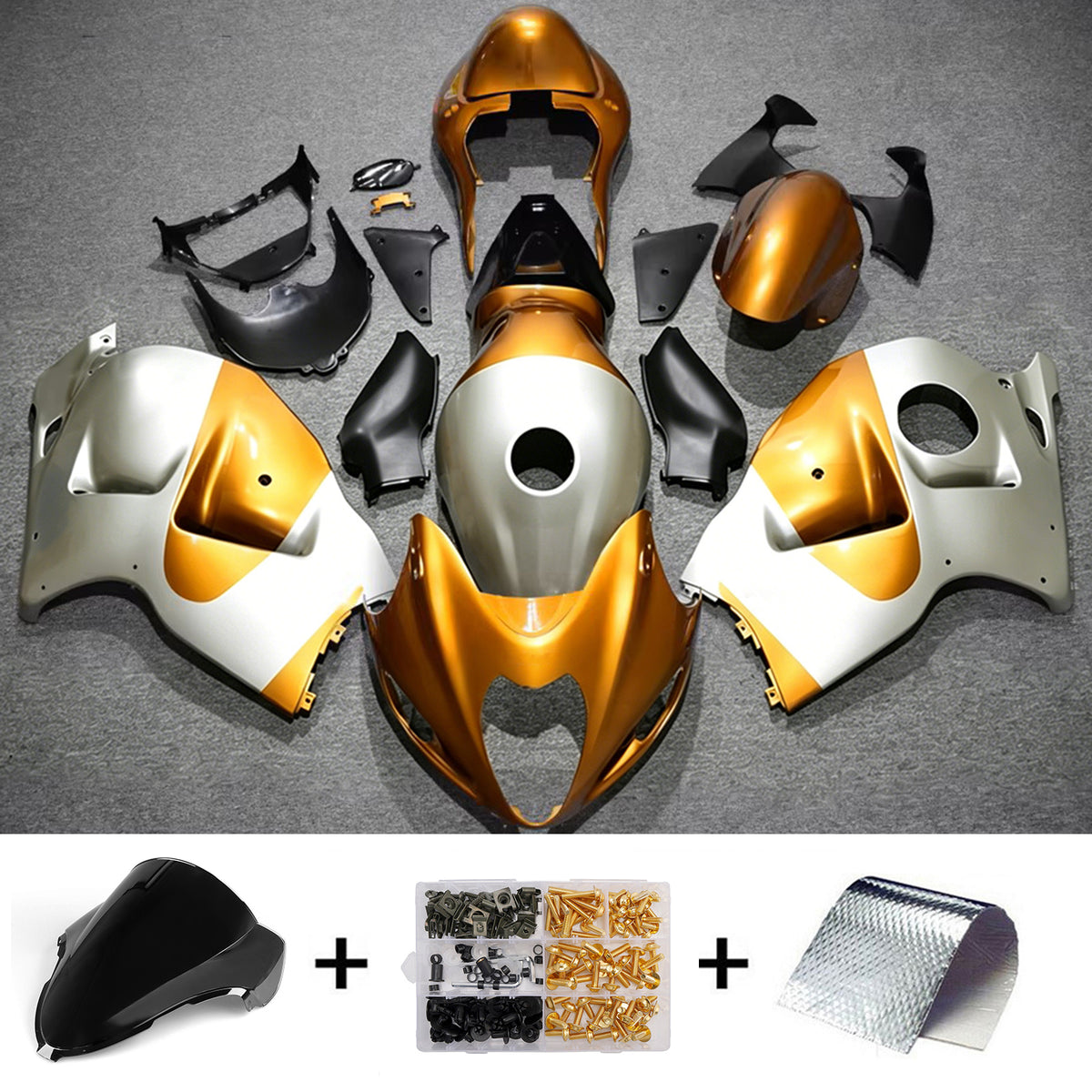 Amotopart 1999-2007 Suzuki Hayabusa GSX1300R Gold Black Fairing Kit