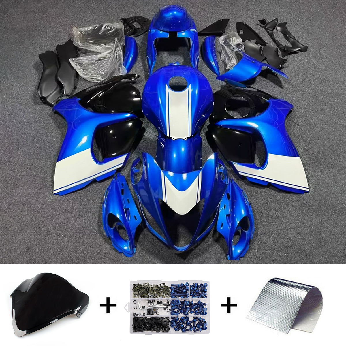 Amotopart 2008-2020 Suzuki Hayabusa GSX1300R White Blue Black Fairing Kit