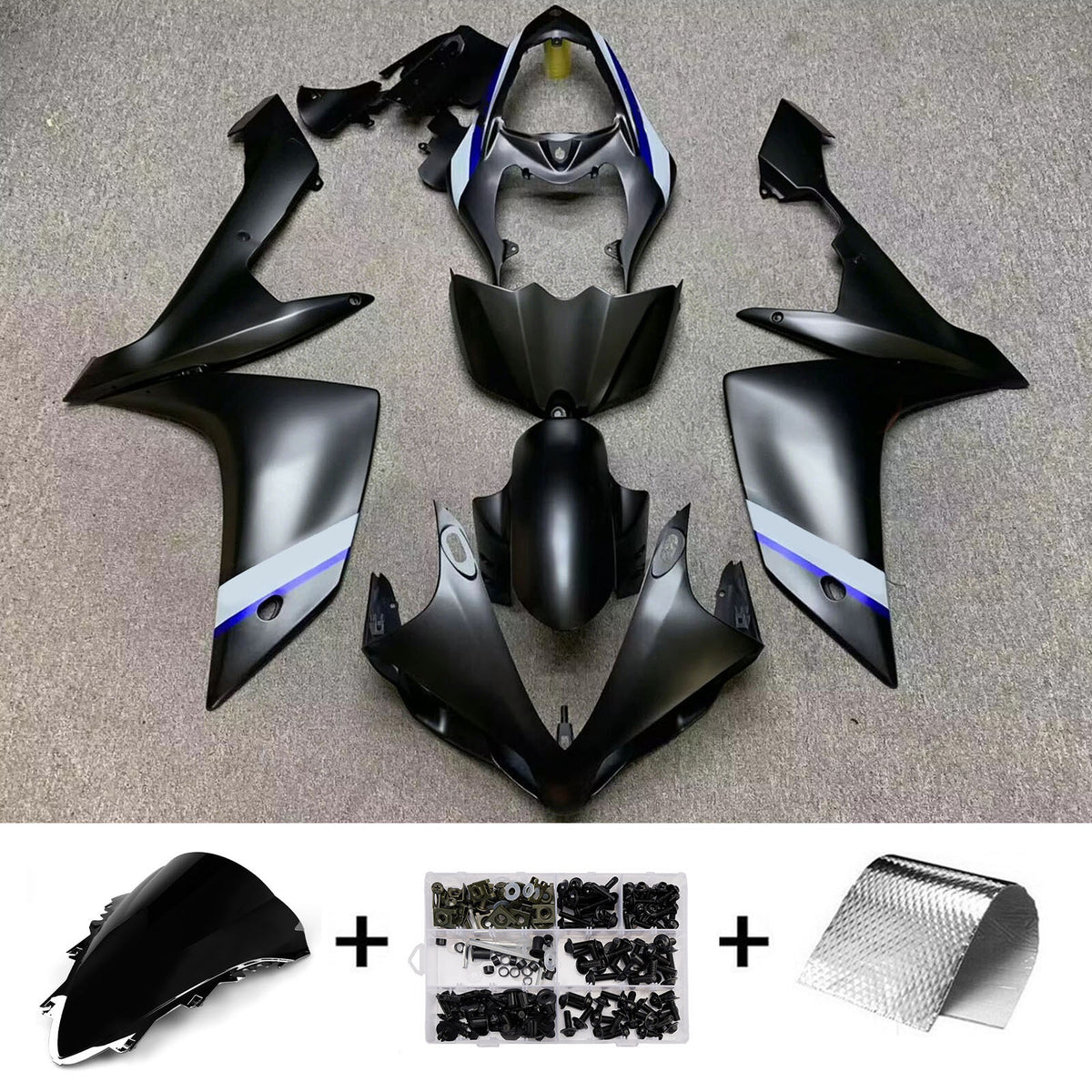 Amotopart 2007–2008 Yamaha YZF-R1 schwarz-graues Verkleidungsset