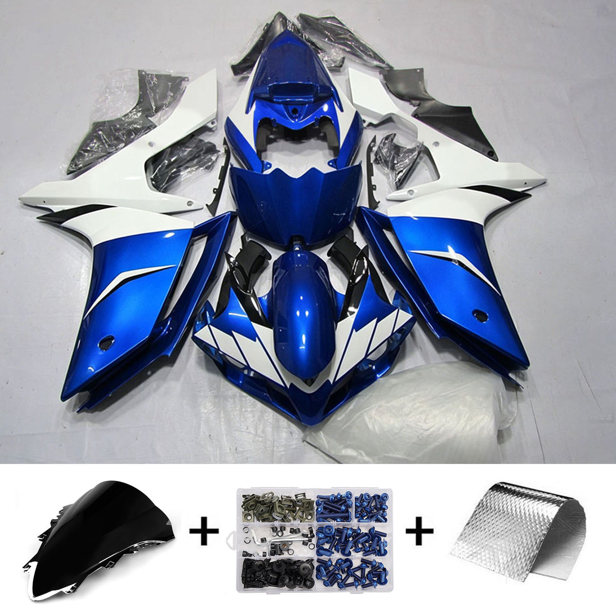Amotopart 2007-2008 Yamaha YZF-R1 Black Blue Gray Fairing Kit