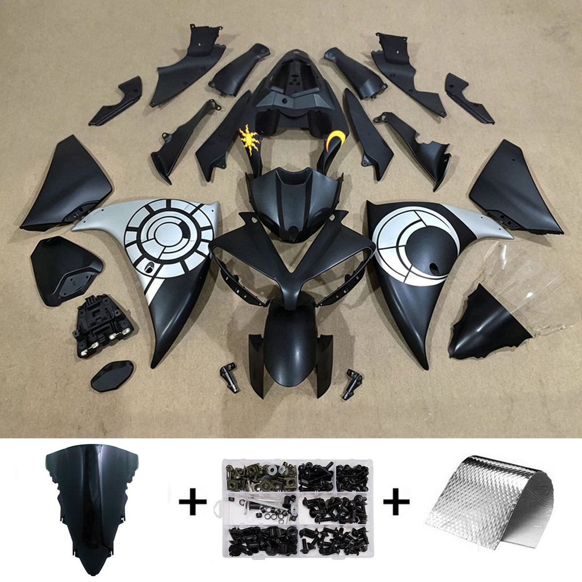 Amotopart 2012-2014 Yamaha YZF-R1 Black Grey Fairing Kit
