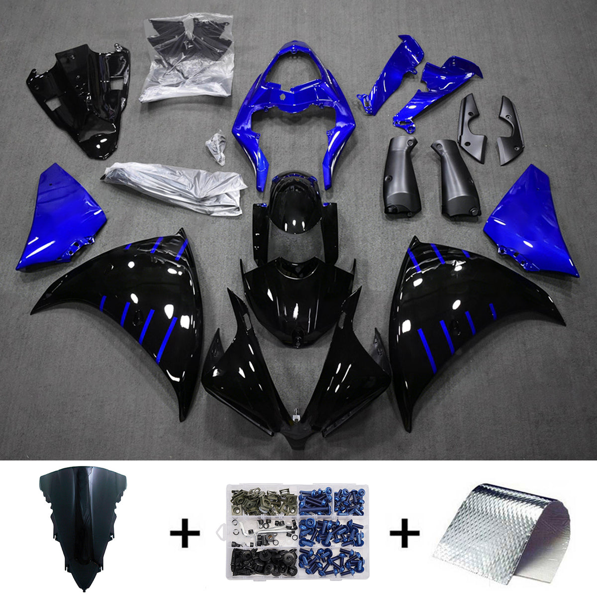 Amotopart 2009-2011 Yamaha YZF-R1 Black Blue Fairing Kit
