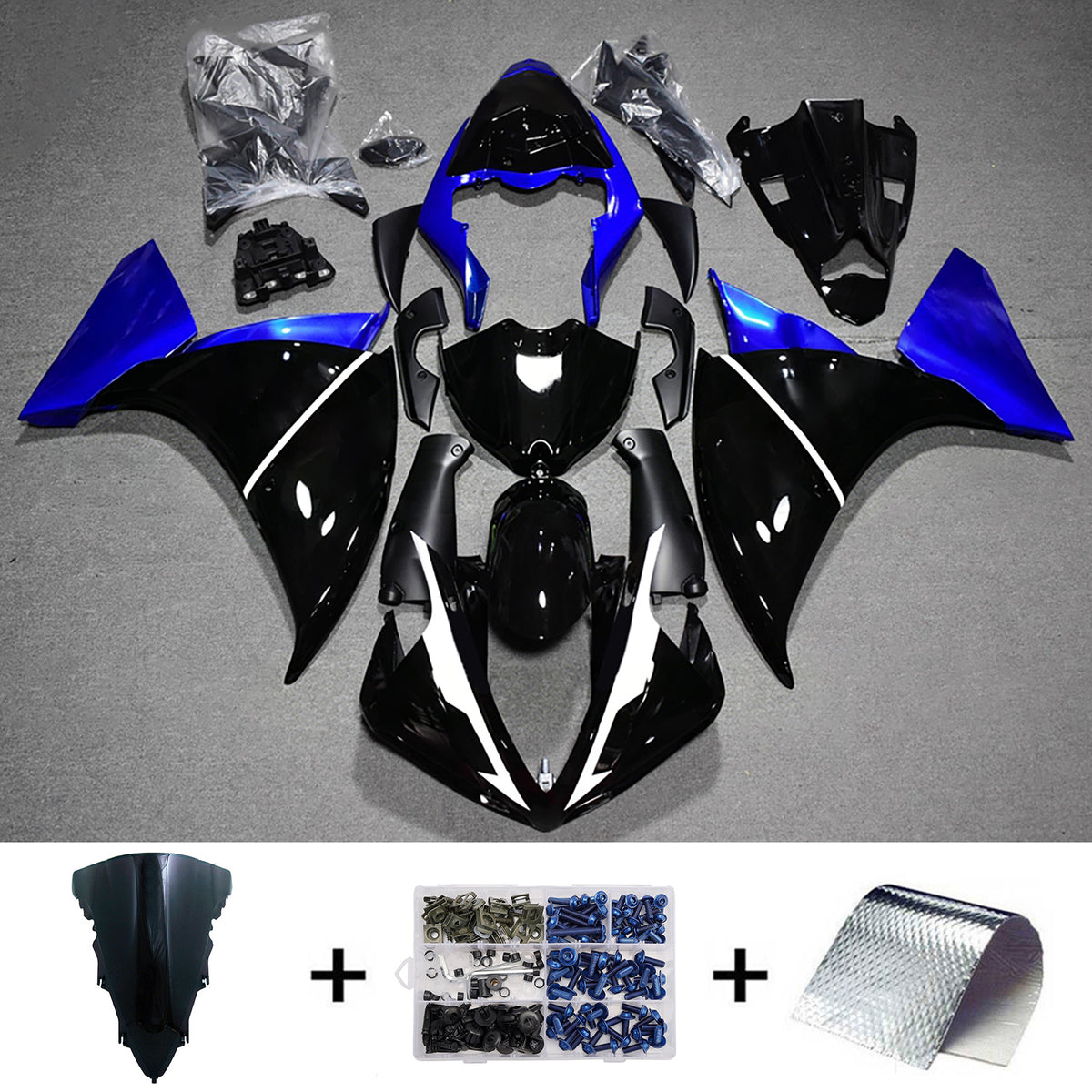 Amotopart 2009-2011 Yamaha YZF-R1 Black Blue Fairing Kit