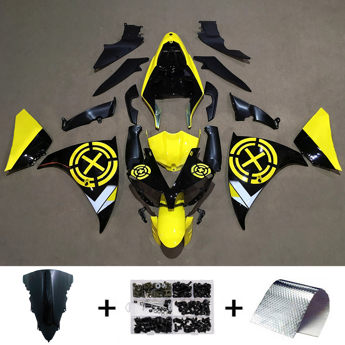 Amotopart 2012-2014 ヤマハ YZF-R1 イエロー ブラック フェアリングキット