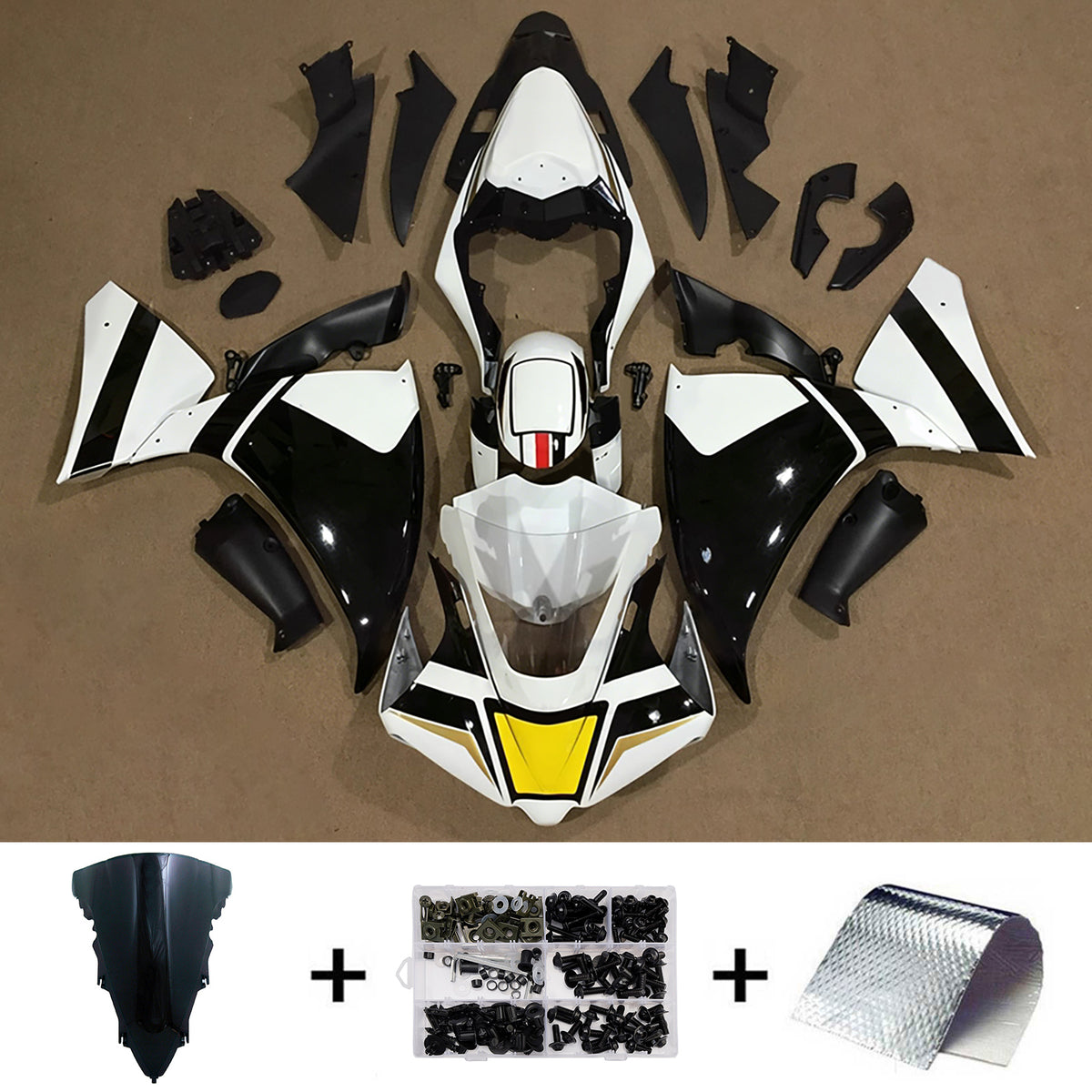 Amotopart 2012-2014 Yamaha YZF-R1 Black Gold White Fairing Kit