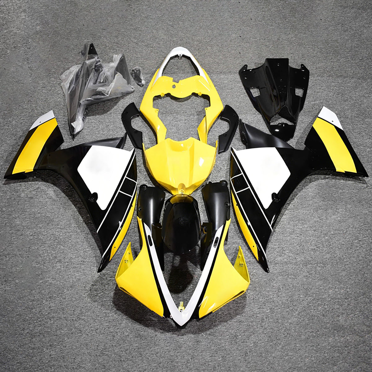 Amotopart 2012-2014 Yamaha YZF-R1 Kit de carénage noir jaune blanc gris