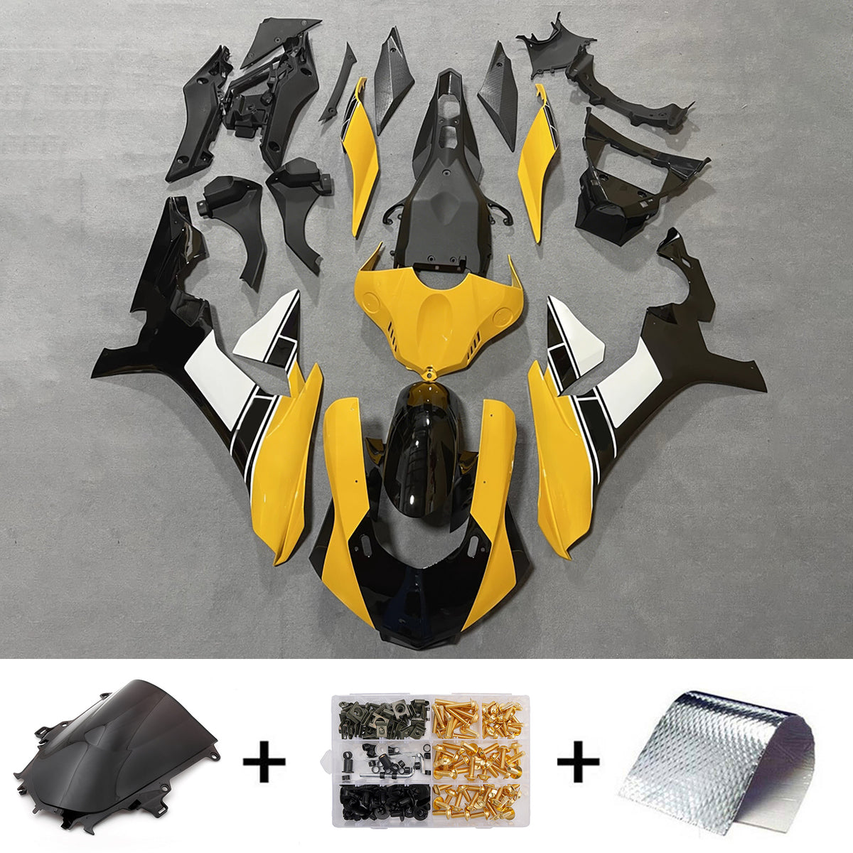 Amotopart 2015-2019 Yamaha YZF-R1 Yellow Black Gray Fairing Kit