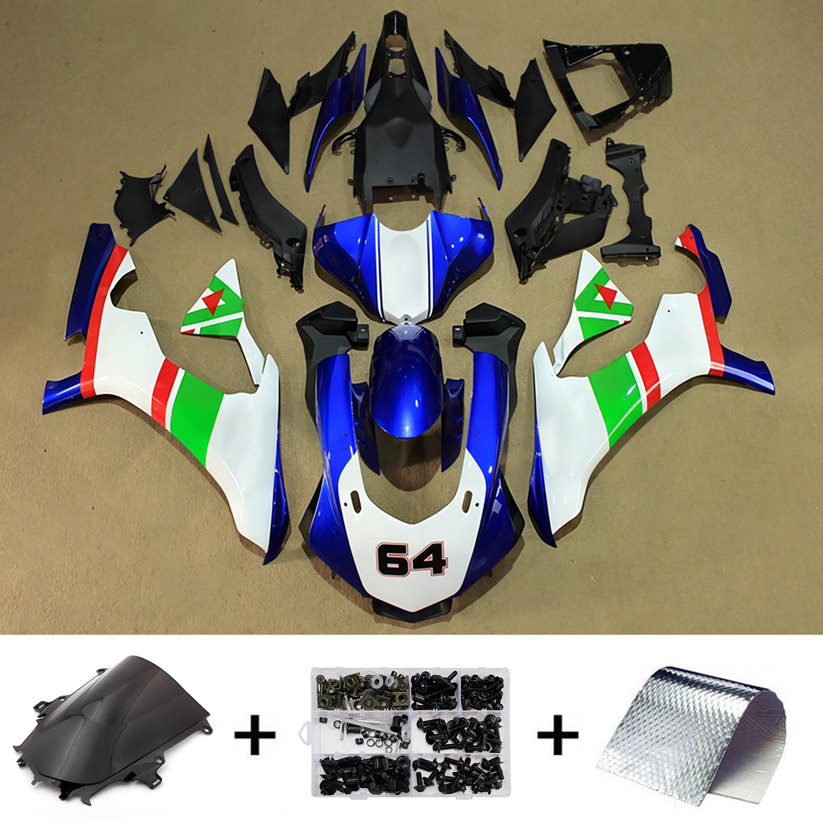 Amotopart 2015-2019 Yamaha YZF-R1 Black Gold White Blue Fairing Kit