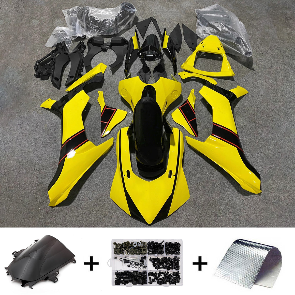 Amotopart 2015-2019 Yamaha YZF-R1 Black Yellow Fairing Kit