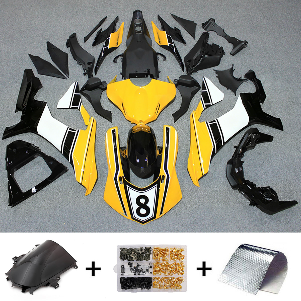 Amotopart 2015-2019 Yamaha YZF-R1 Gray Black Gold Fairing Kit