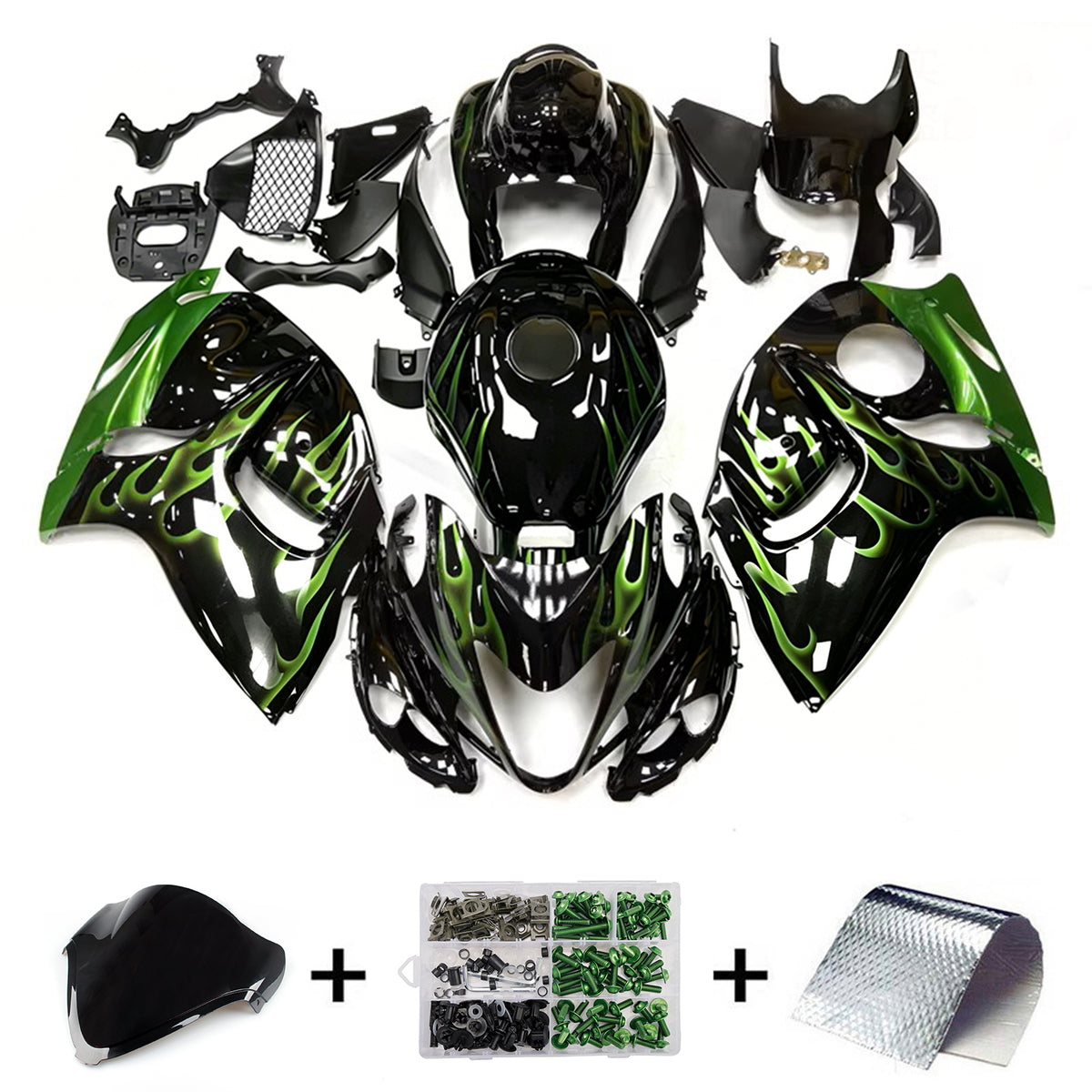 Amotopart 2008-2020 Suzuki Hayabusa GSX1300R Kit de carénage blanc vert noir