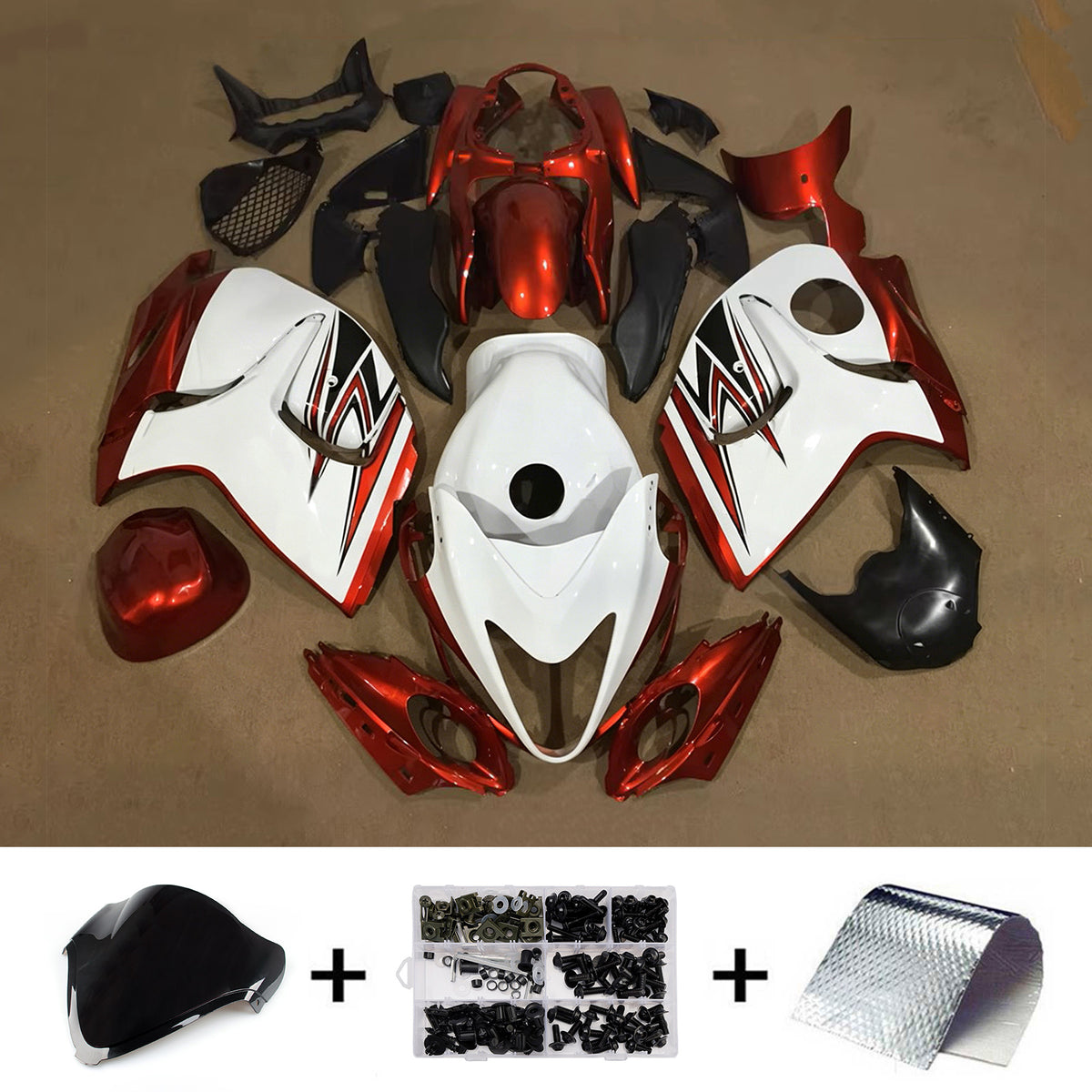 Amotopart 2008–2020 Suzuki Hayabusa GSX1300R Rot Weiß Gold Schwarz Verkleidungsset