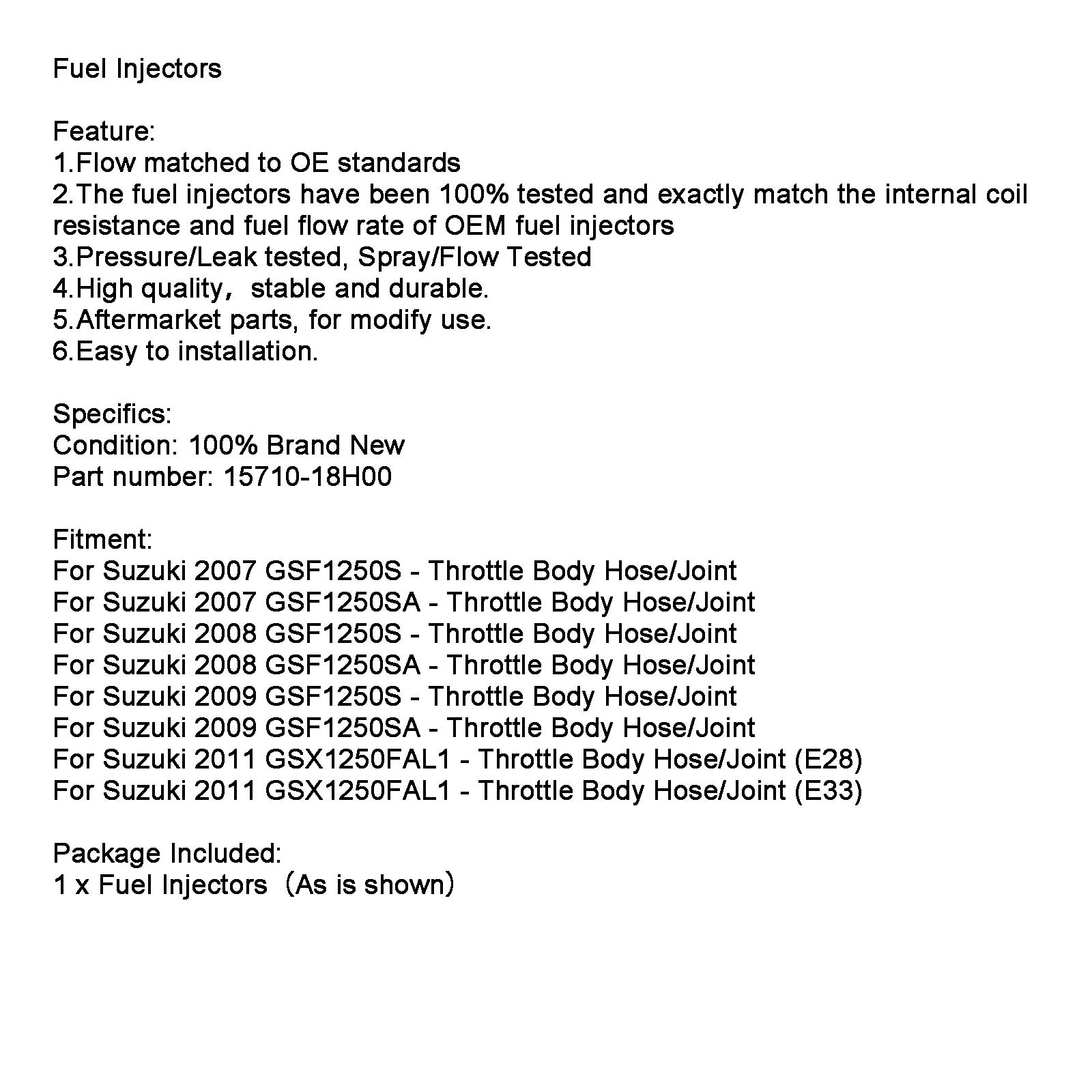 Suzuki Bandit 1250S GSF1250SA GSX1250FA Fuel Injectors 15710-18H00