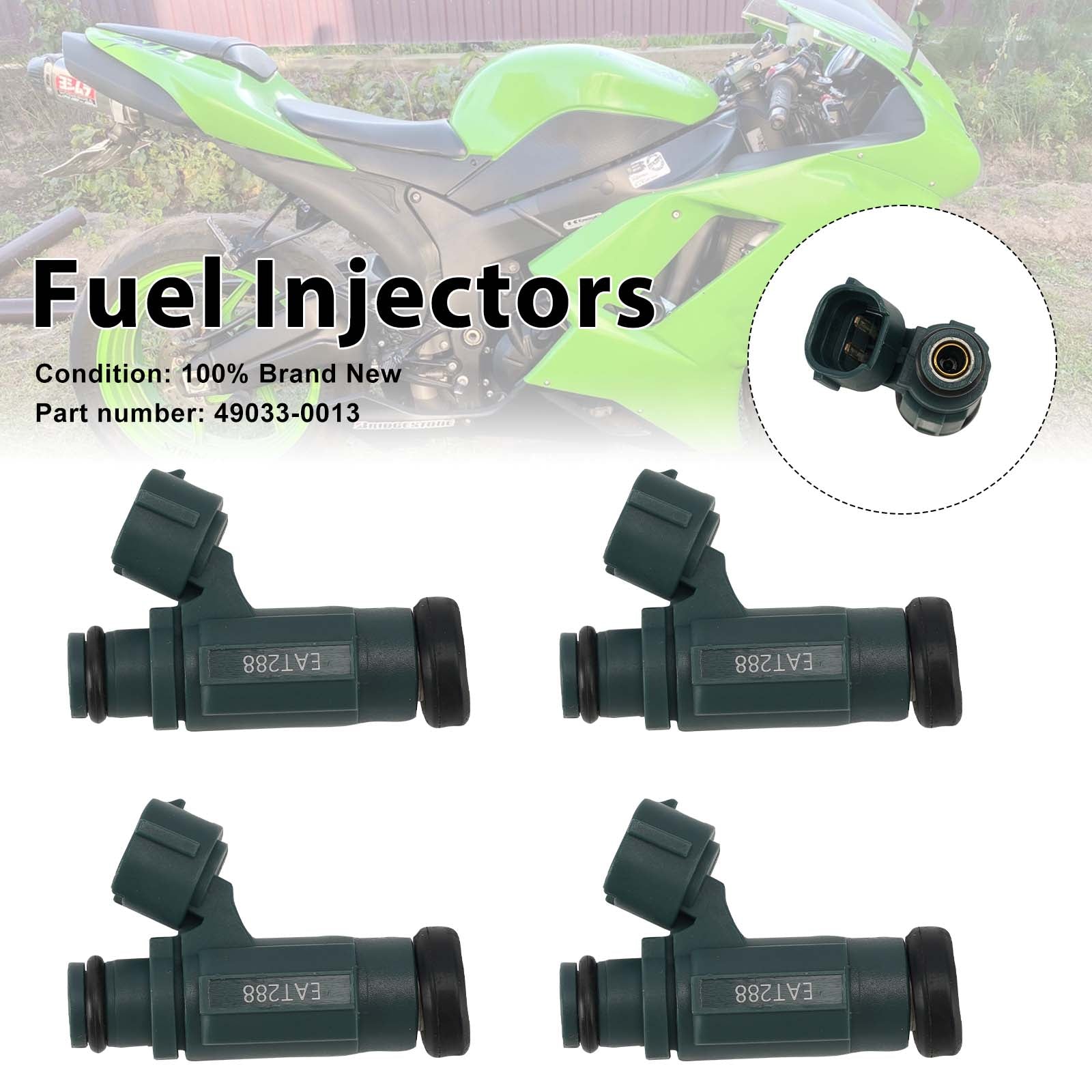 4PC 2007-2012 Kawasaki Ninja ZX600 ZX6R Z750 Fuel Injectors 49033-0013