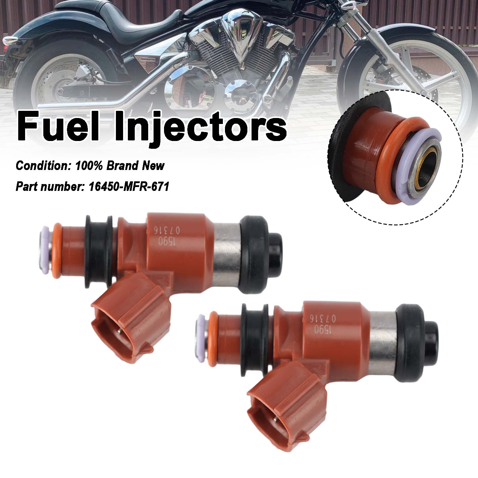 2PC 2010-2025 Honda VT1300 Fuel Injectors 16450-MFR-671