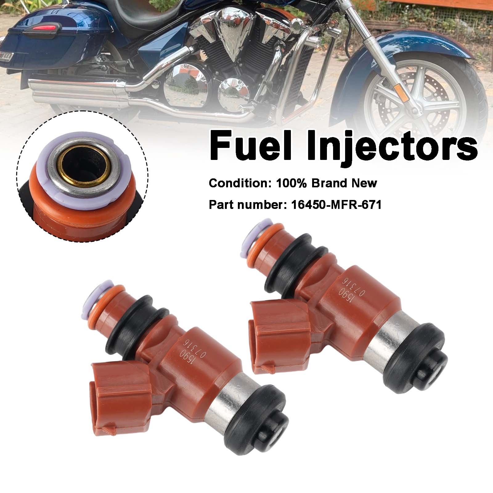 2PC 2010-2025 Honda VT1300 Fuel Injectors 16450-MFR-671