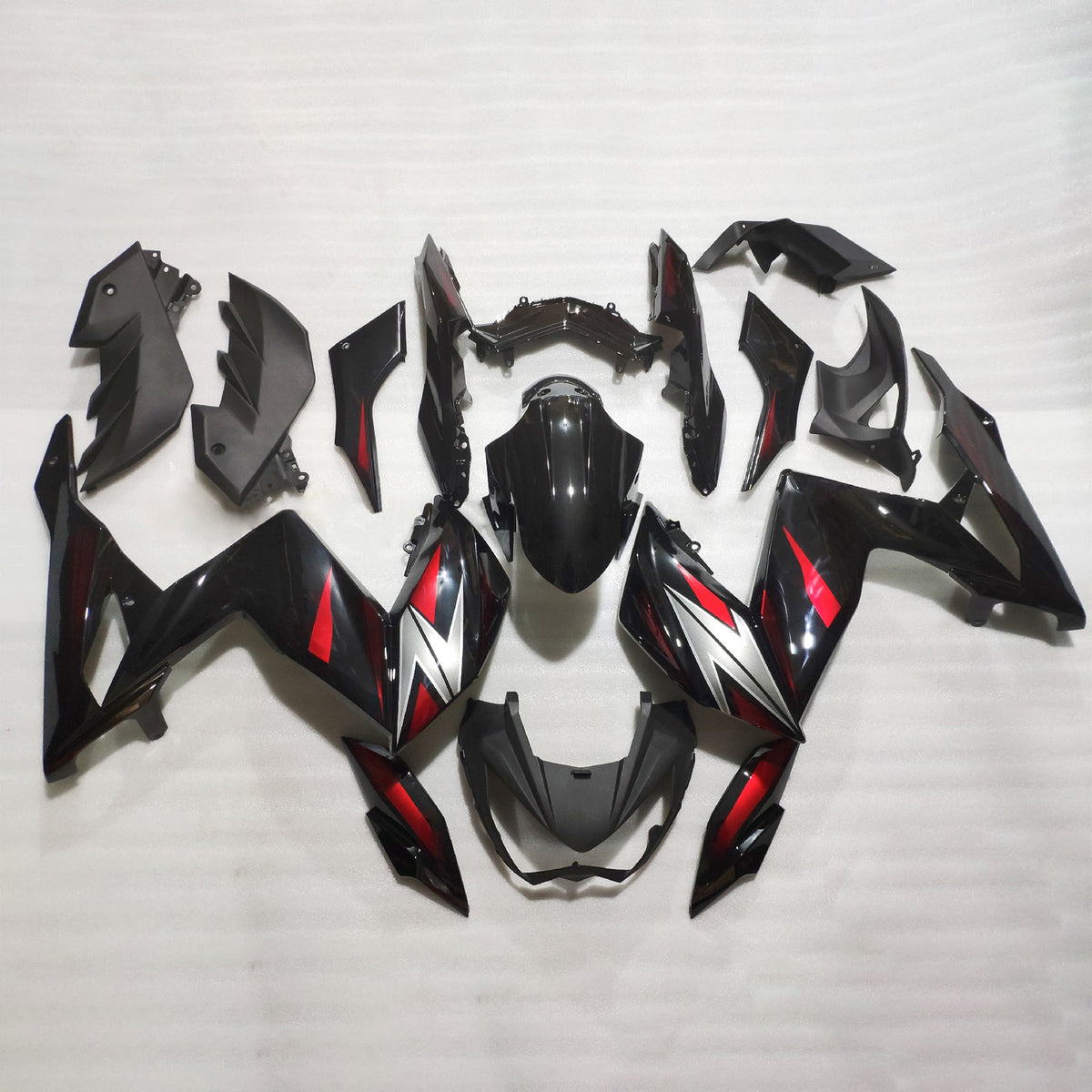Amotopart 2015-2016 Z250 Z300 Kawasaki Black with Red Accent Fairing Kit