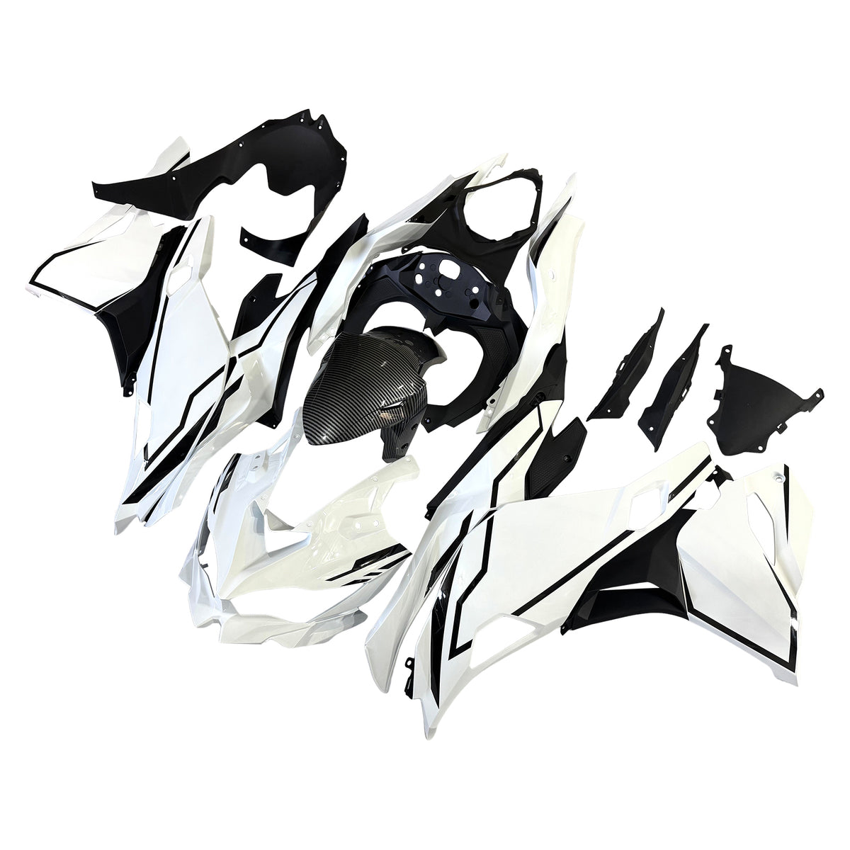 Amotopart 2019-2026 Kawasaki Ninja ZX-25R ZX-4R ZX-4RR Black White Carbon Fiber Pattern Fairing Kit