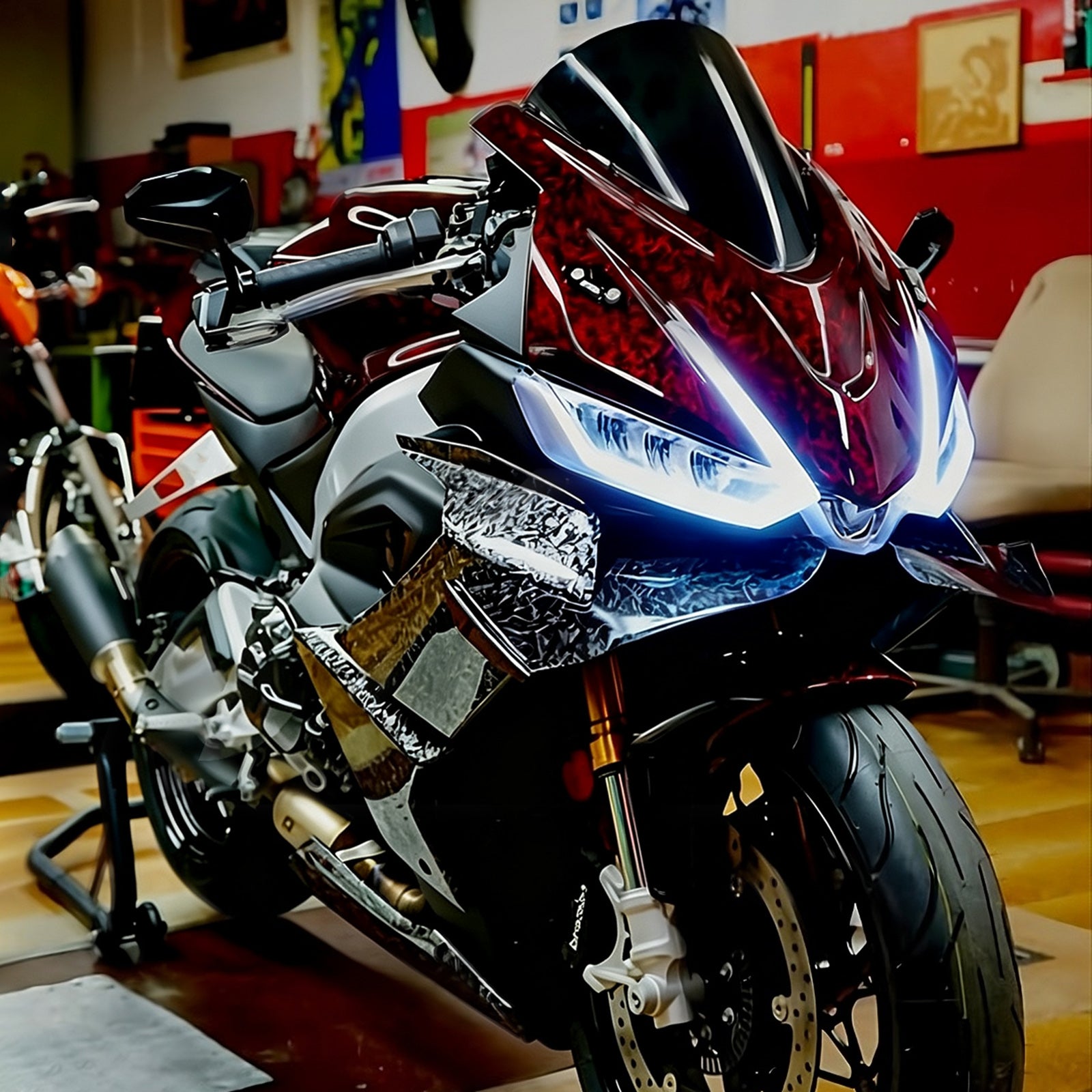 Amotopart 2020-2024 Aprilia RS 660 Black Red Forged Carbon Fiber Pattern Fairing Kit
