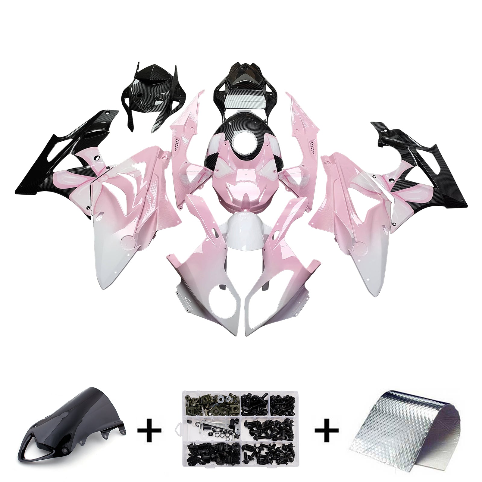 Amotopart 2009-2014 BMW S1000RR Pink Hvid Sort Carbon Fiber Pattern Fairing Kit