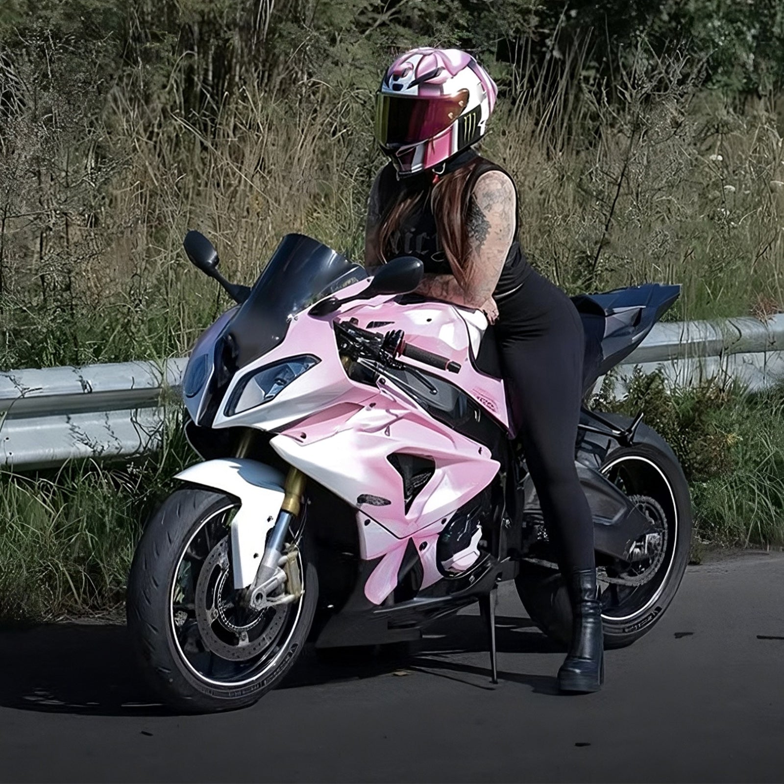 Amotopart 2009-2014 BMW S1000RR Pink Hvid Sort Carbon Fiber Pattern Fairing Kit