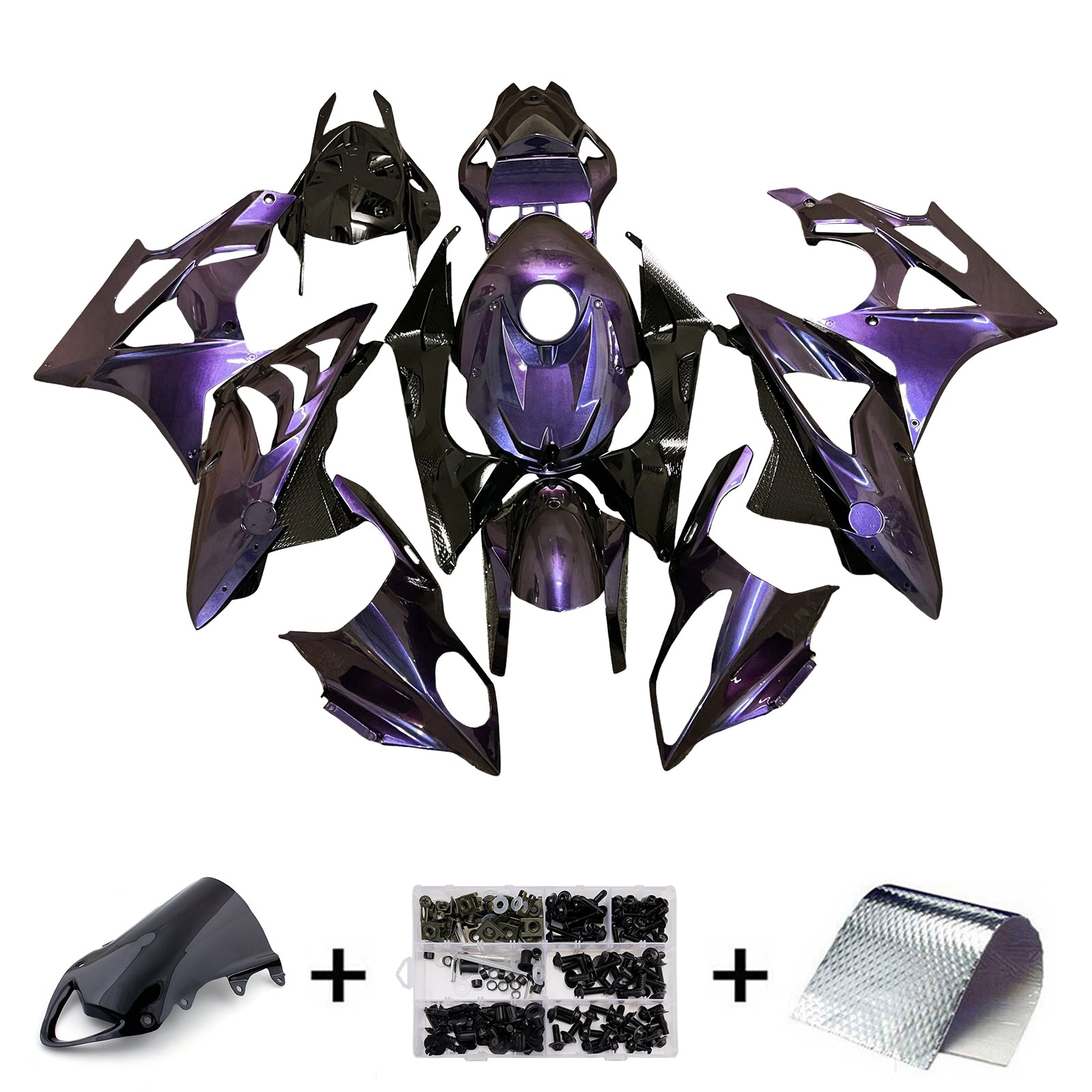 Amotopart 2009-2014 BMW S1000RR Sort Sort Lilla Chameleon Fairing Kit