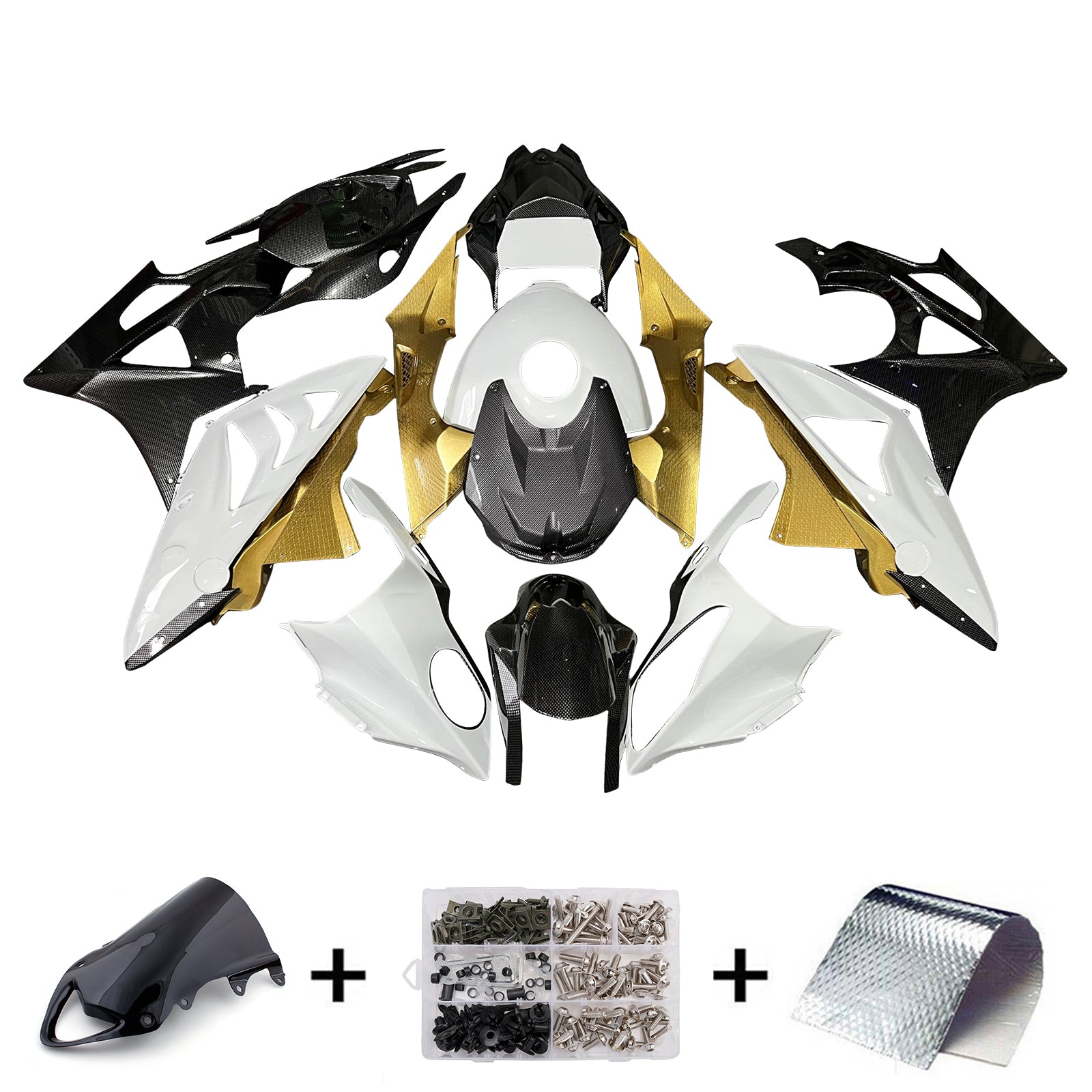 Amotopart 2009-2014 BMW S1000RR Black Gold Carbon Fiber Pattern Fairing Kit