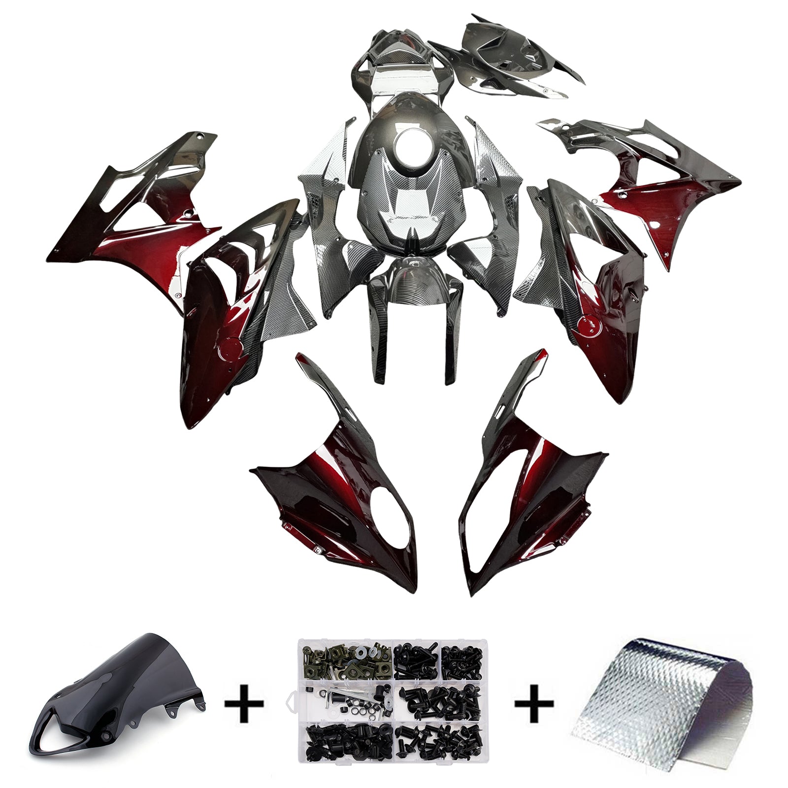 Amotopart 2009-2014 BMW S1000RR Red Black Carbon Fiber Pattern Fairing Kit