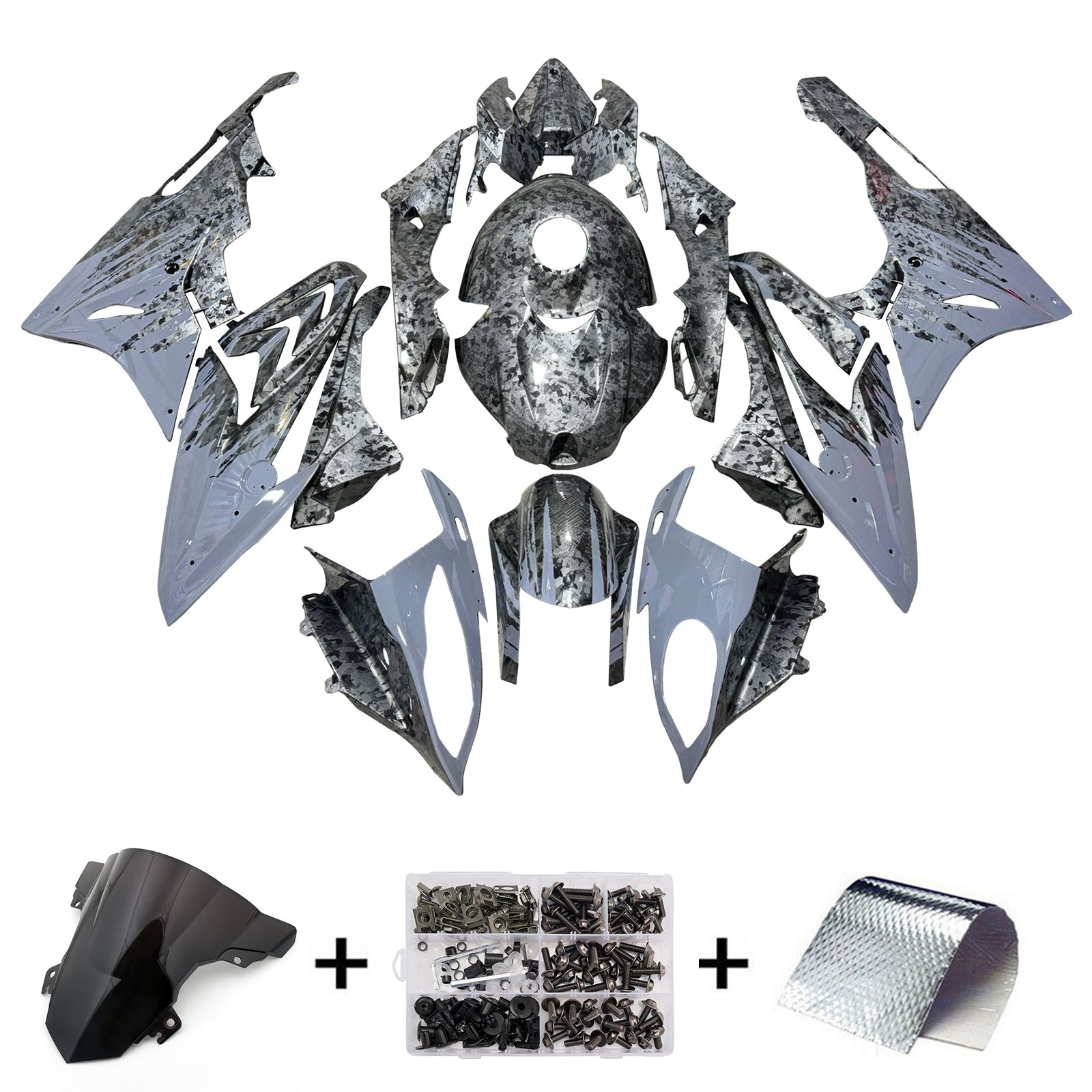 Amotopart 2015-2016 BMW S1000RR Gray Black Forged Carbon Fiber Pattern Fairing Kit