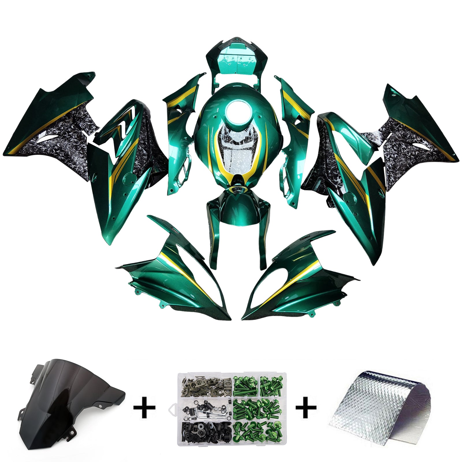 Amotopart 2017-2018 BMW S1000RR Green Teal Black Forged Carbon Fiber Pattern Fairing Kit