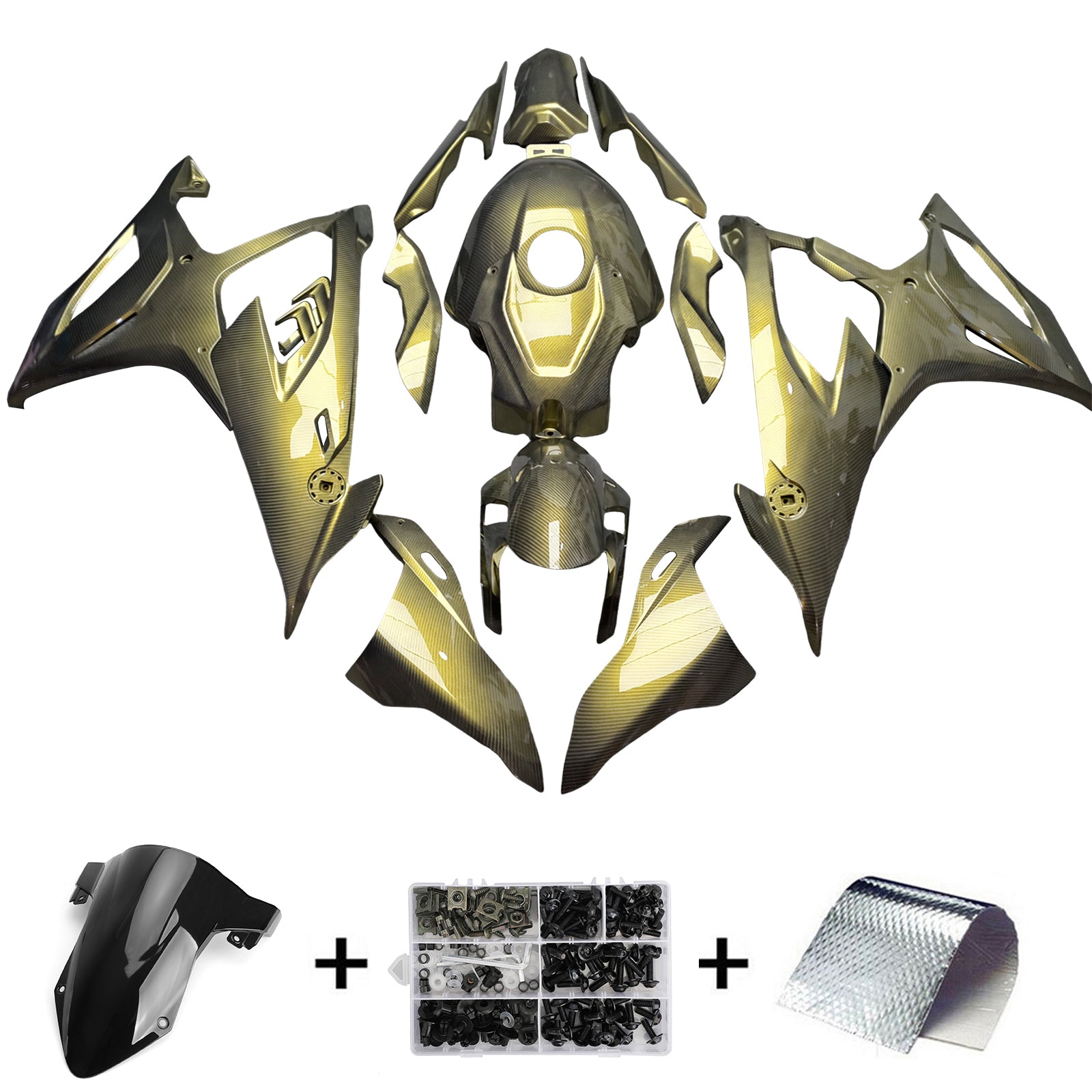 Amotopart 2019-2022 BMW M1000RR S1000RR Yellow Black Carbon Fiber Pattern Fairing Kit