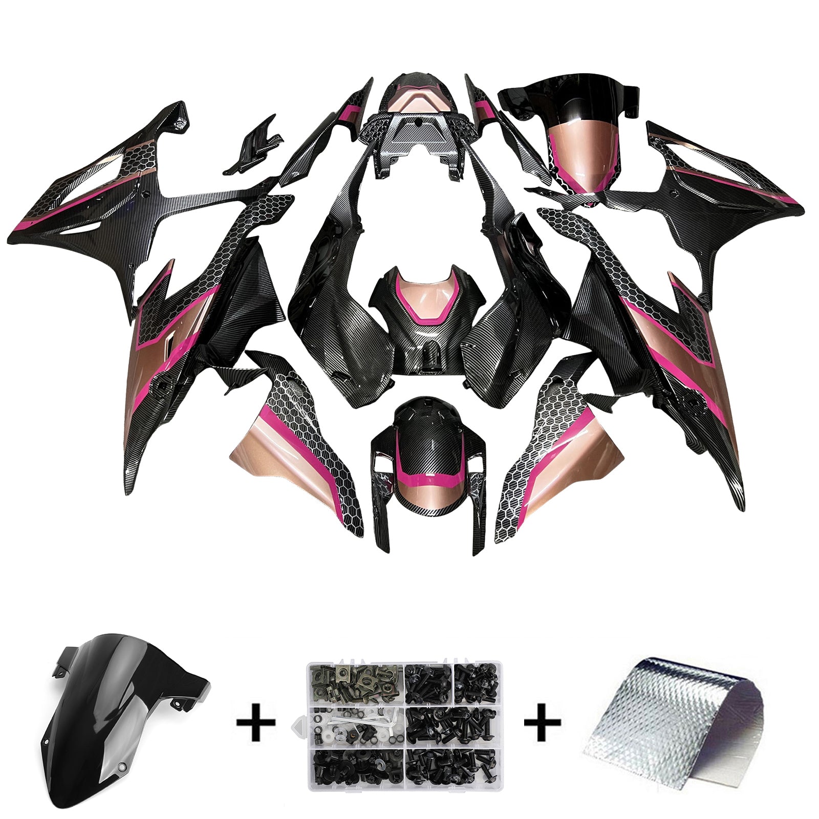 Amotopart 2019-2022 BMW M1000RR S1000RR Pink Black Carbon Fiber Pattern Fairing Kit