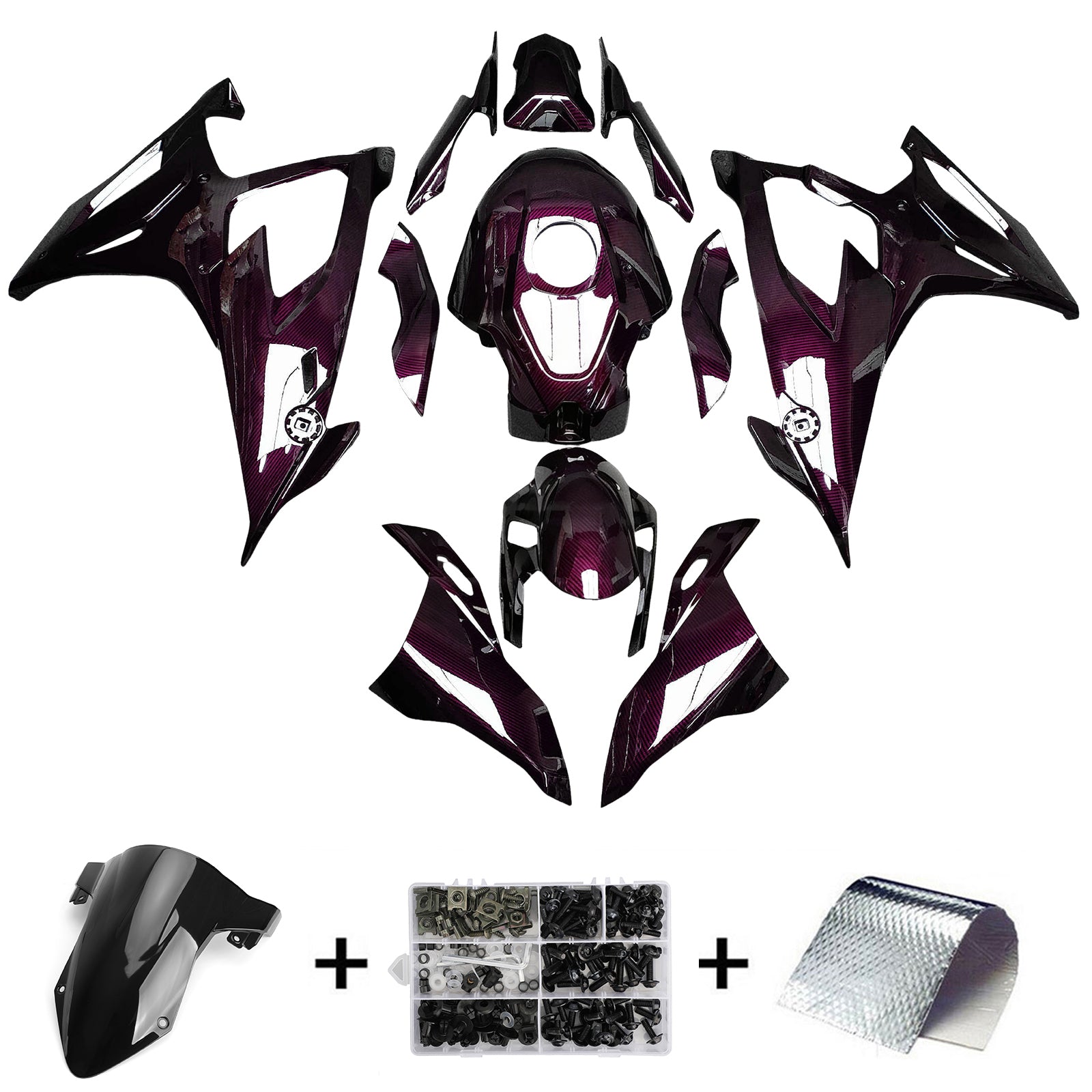 Amotopart 2019-2022 BMW M1000RR S1000RR Purple Carbon Fiber Pattern Fairing Kit