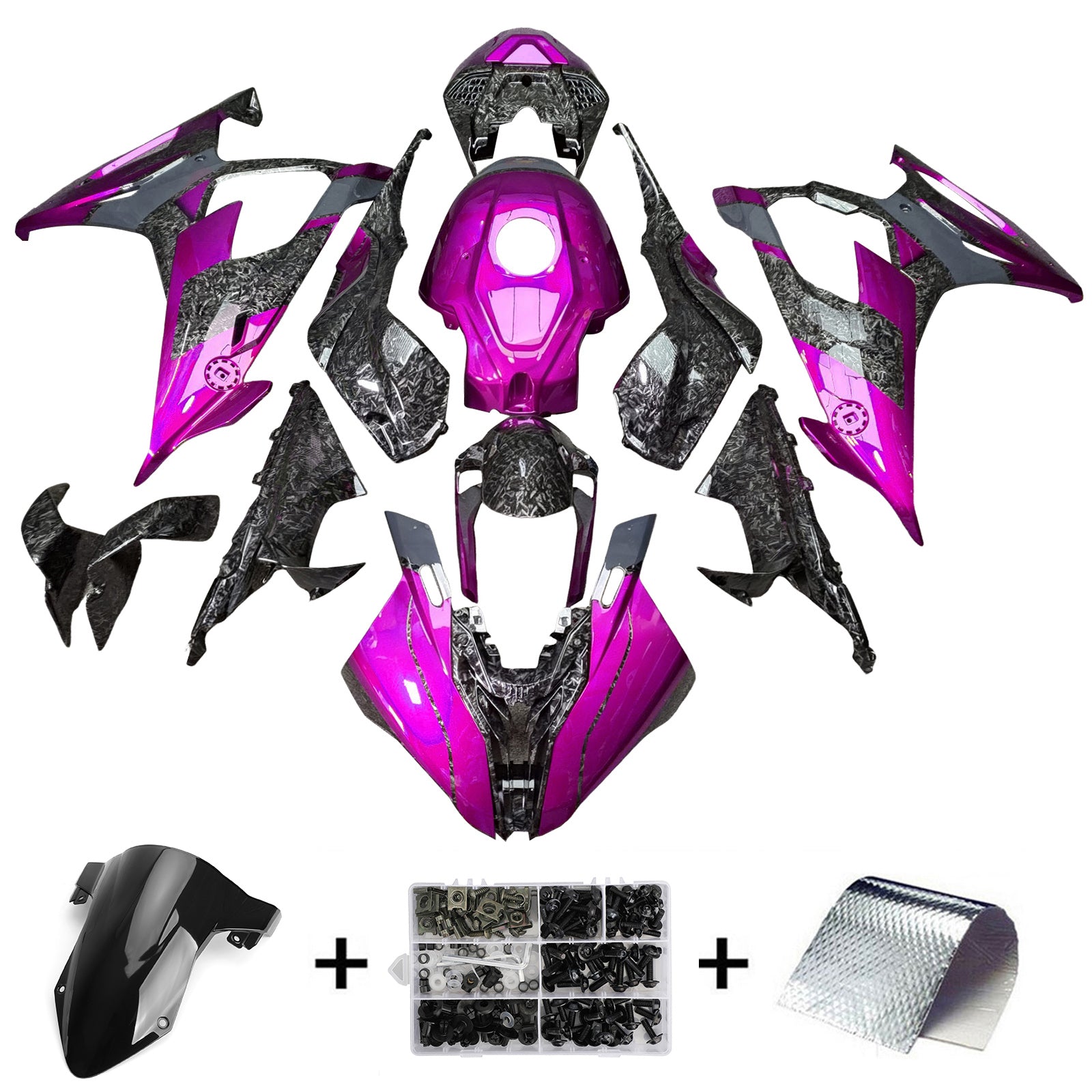 Amotopart 2019-2022 BMW M1000RR S1000RR Pink Lilla Grå Smedet Carbon Fiber Pattern Fairing Kit