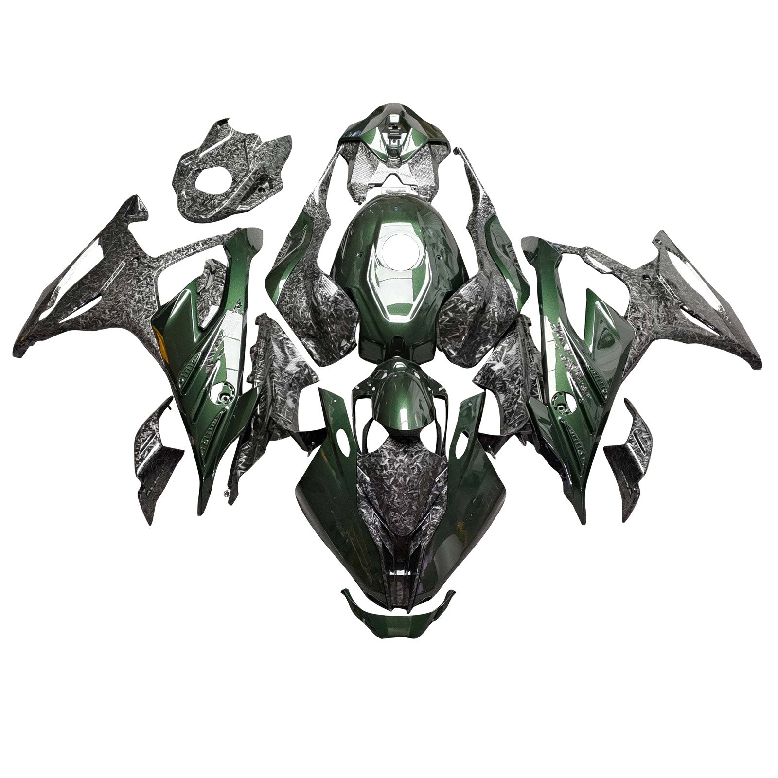 Amotopart 2023-2024 BMW S1000RR Green Black Forged Carbon Fiber Pattern Fairing Kit