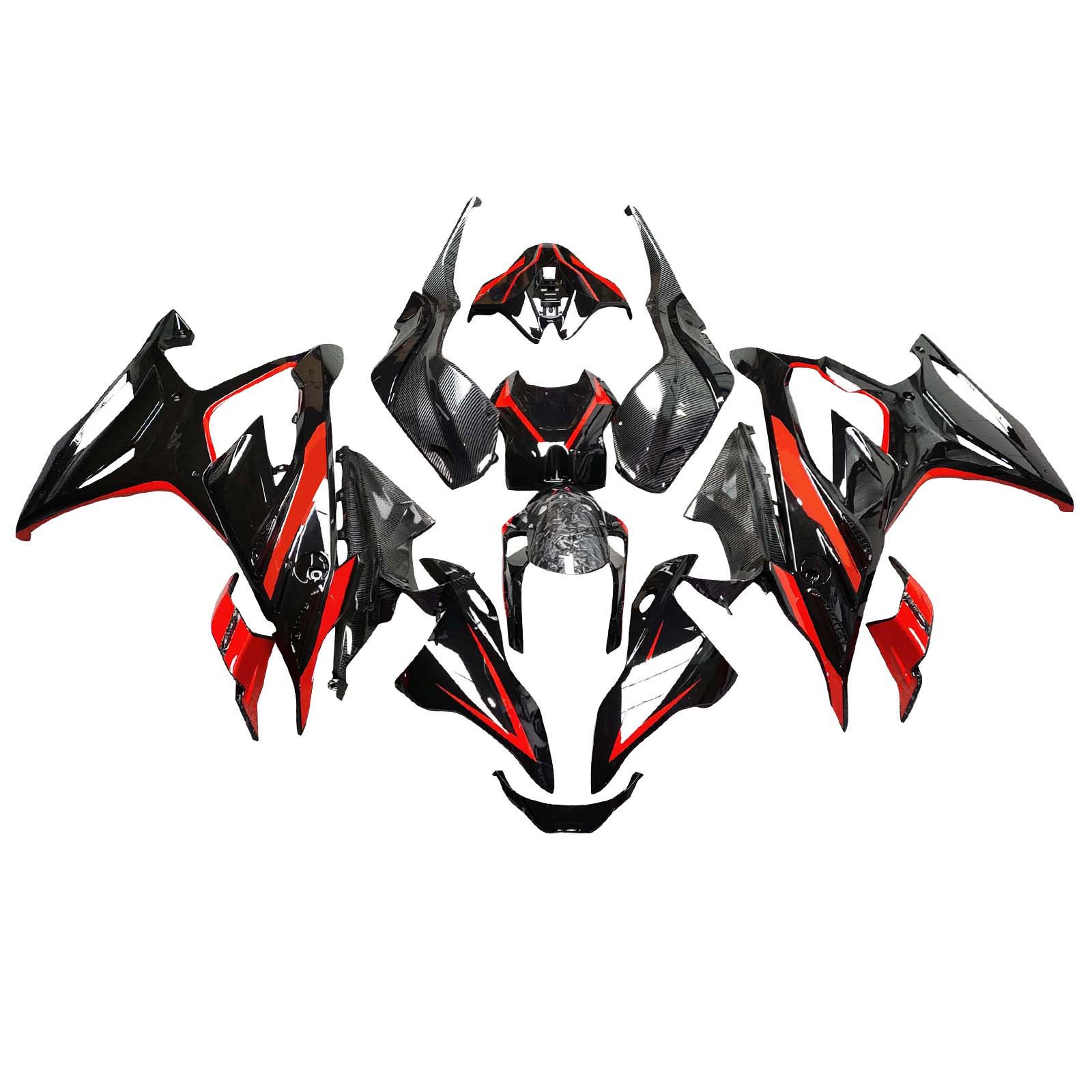 Amotopart 2023–2024 BMW S1000RR Schwarz-Rotes Carbonfaser-Muster-Verkleidungsset
