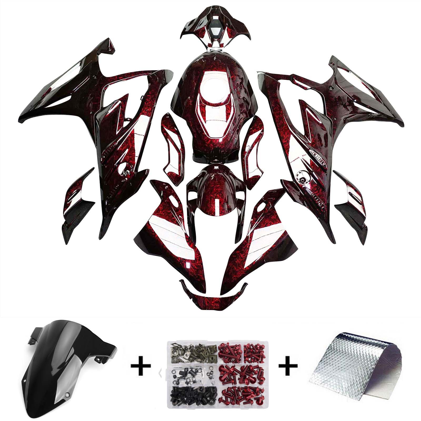 Amotopart 2023-2024 BMW S1000RR Red Carbon Fiber Pattern Fairing Kit