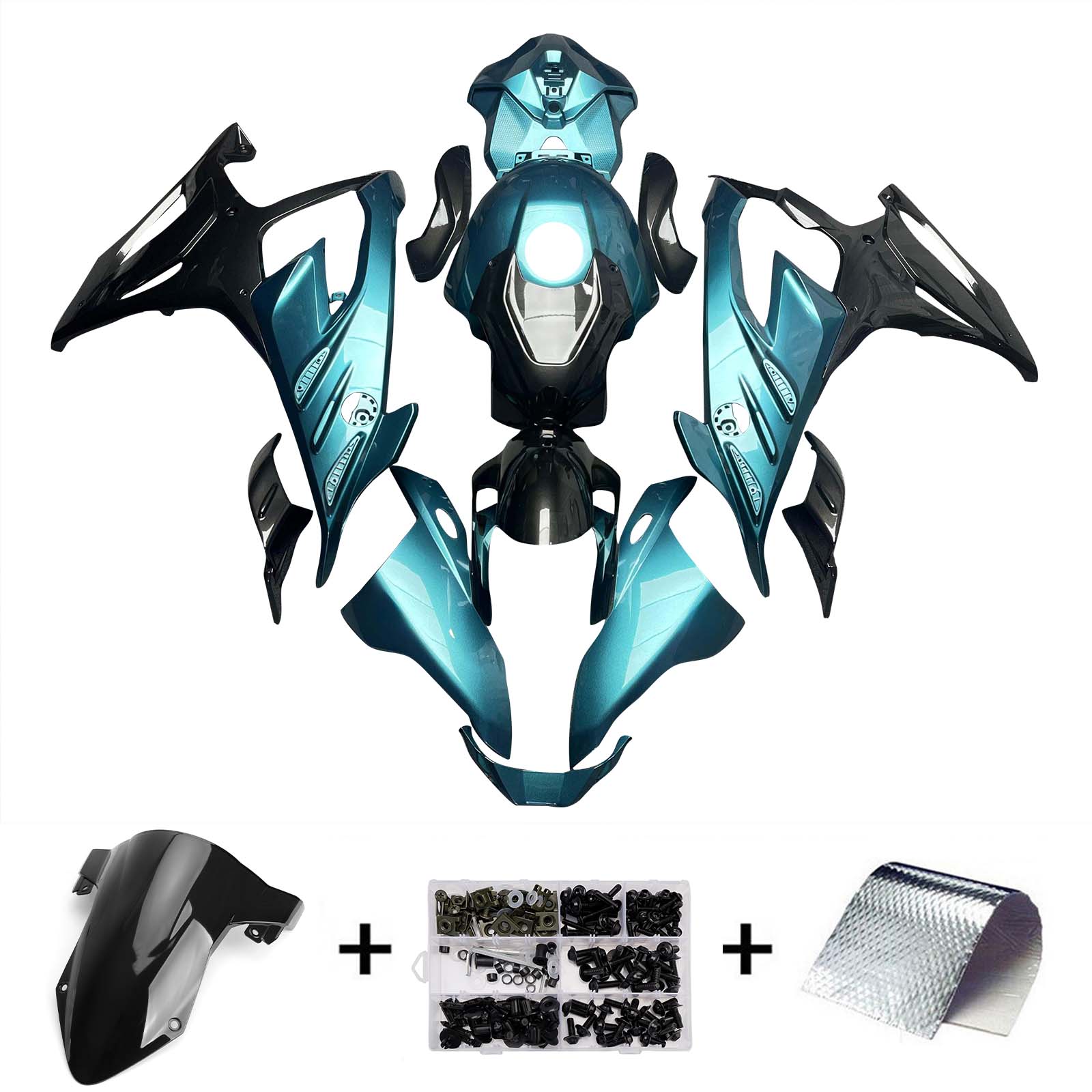 Amotopart 2023-2024 BMW S1000RR Blå Sort Hvid Blågrøn Fairing Kit