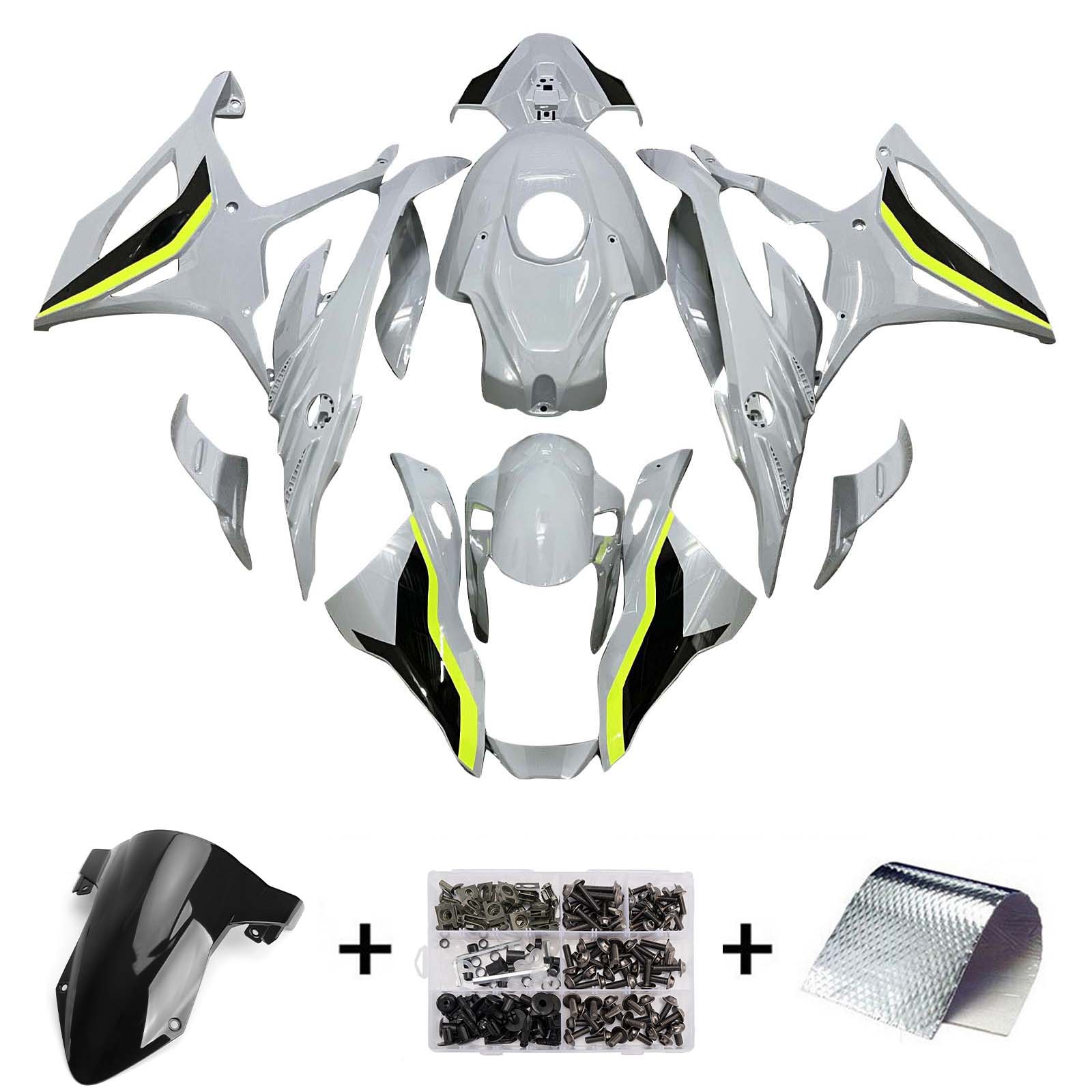 Amotopart 2023-2024 BMW S1000RR White Gray Yellow Fairing Kit