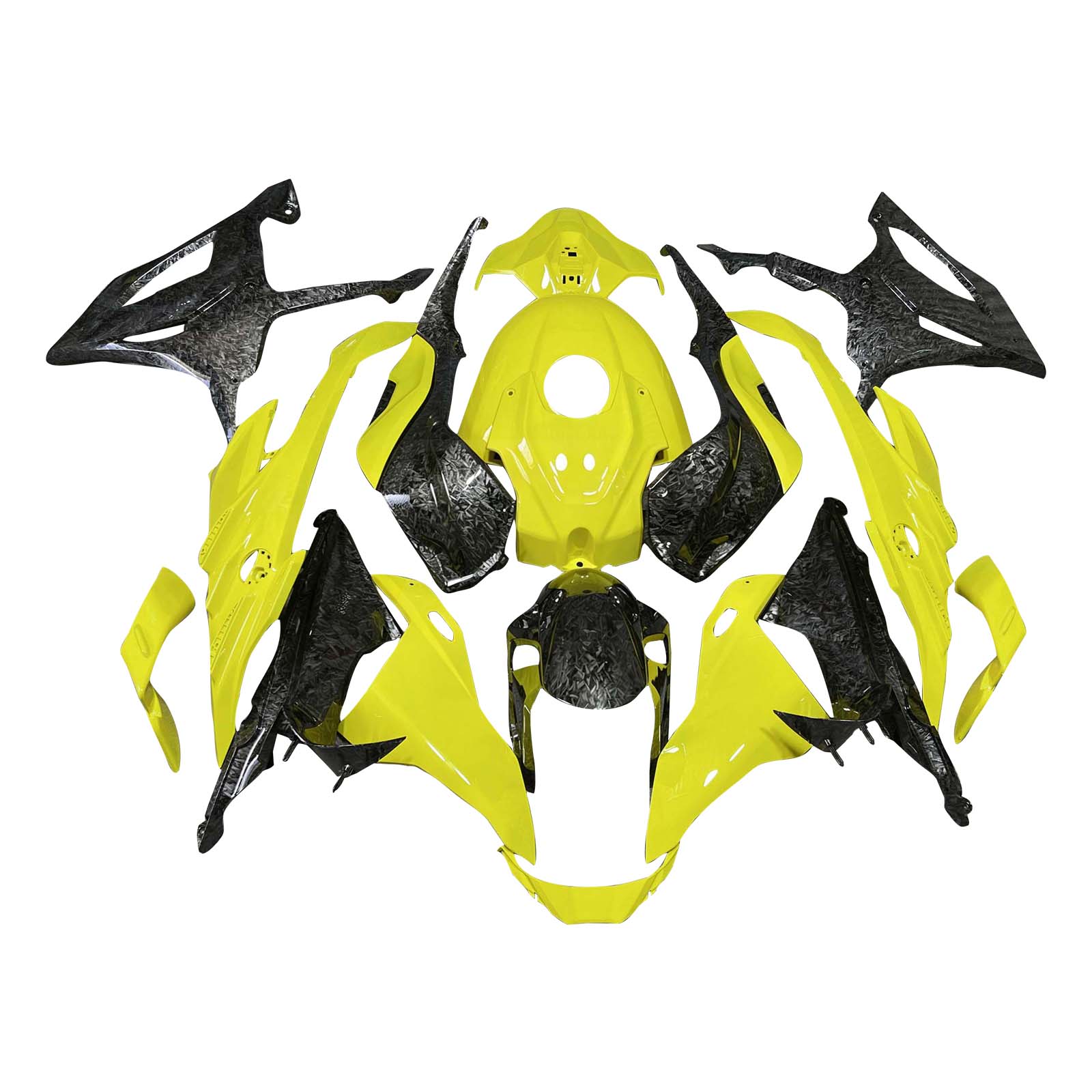 Amotopart 2023-2024 BMW S1000RR Black Yellow Forged Carbon Fiber Pattern Fairing Kit
