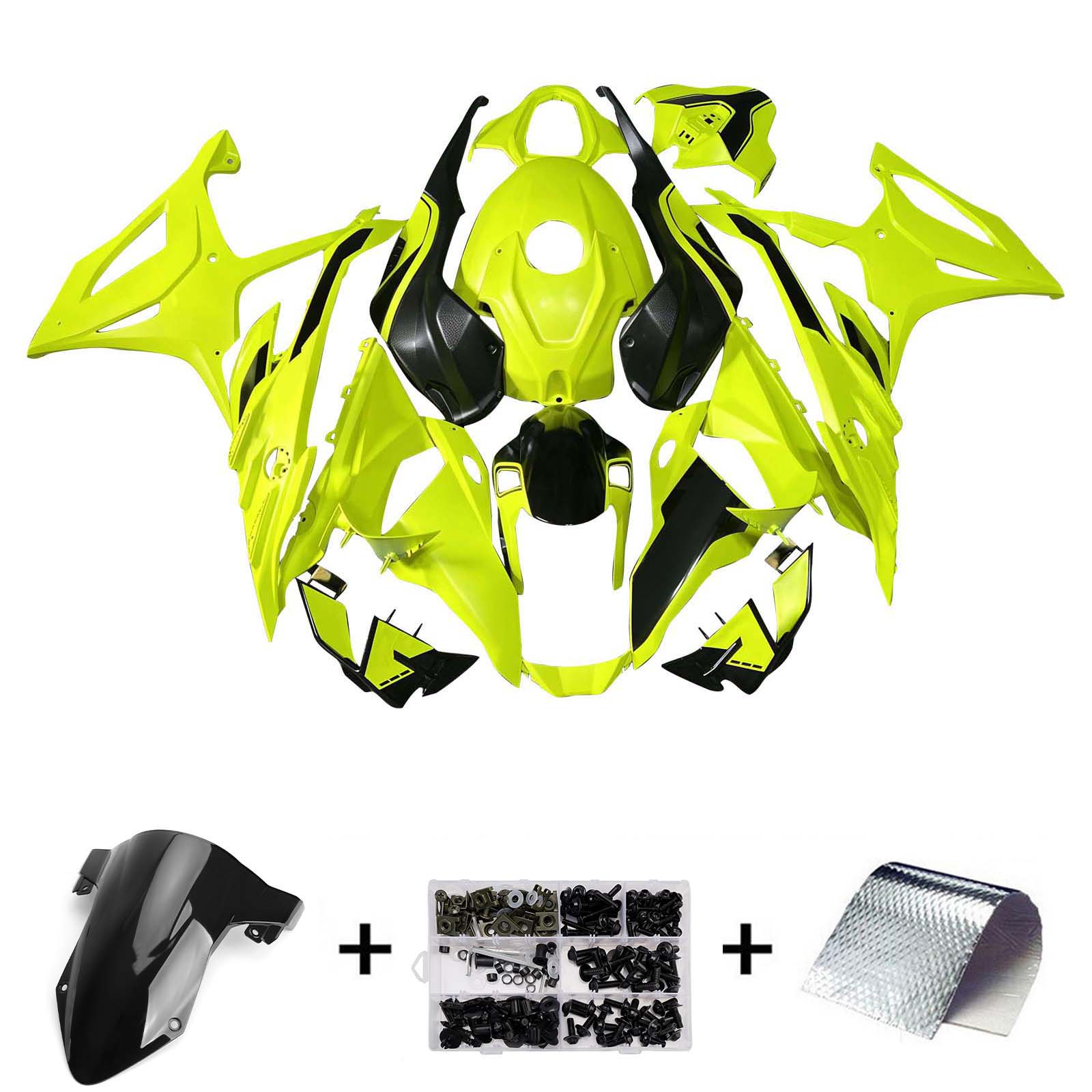 Amotopart 2023-2024 BMW S1000RR Kit de carénage néon jaune vert noir