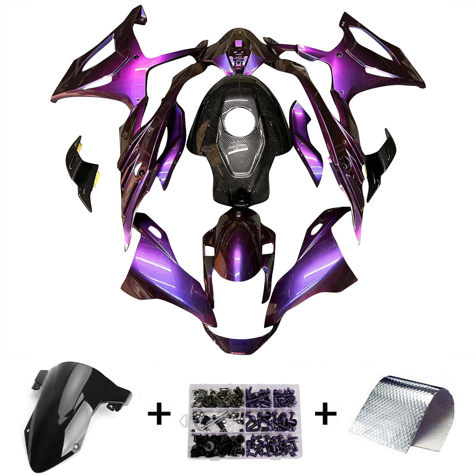 Amotopart 2023-2024 BMW S1000RR Purple Black Chameleon Carbon Fiber Pattern Fairing Kit
