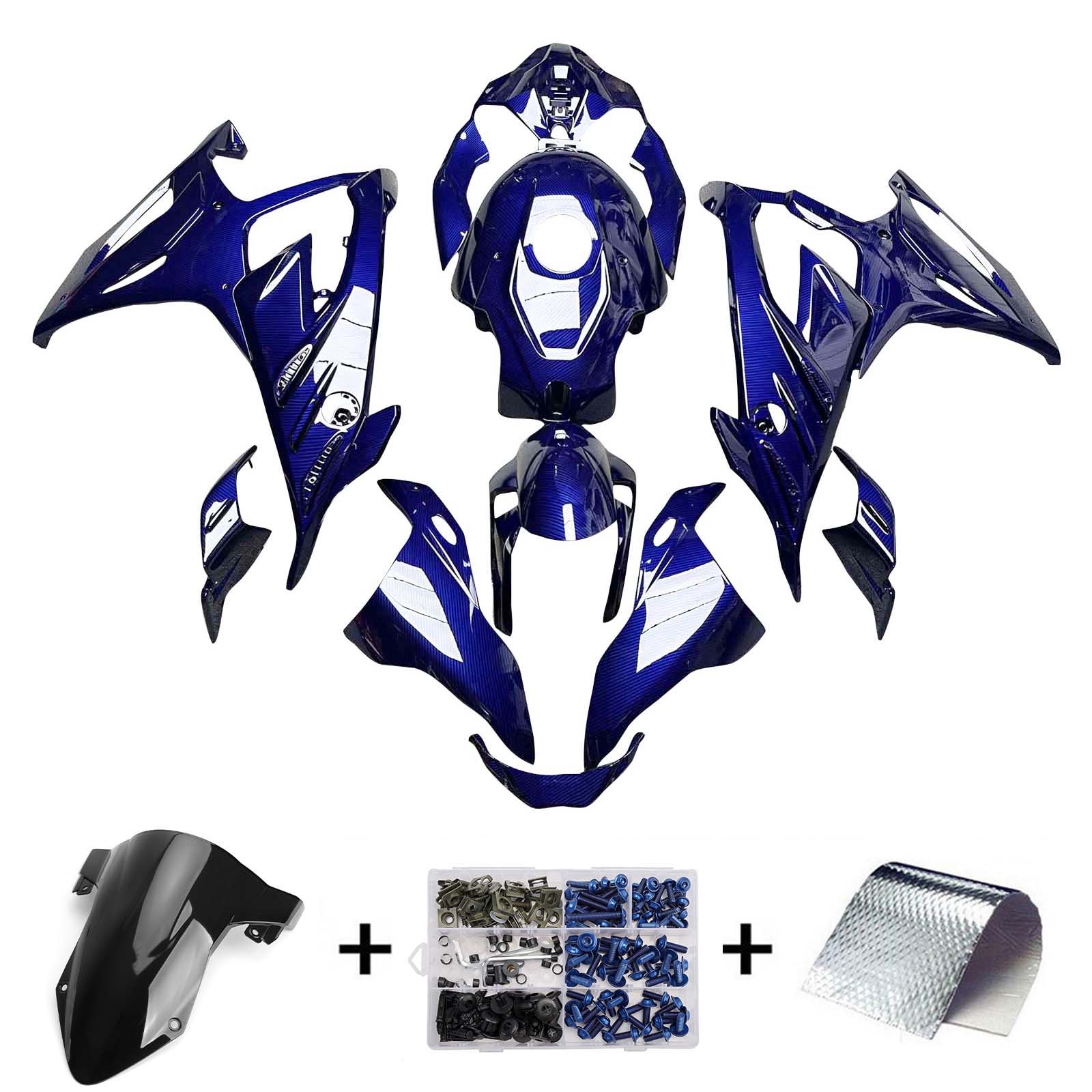 Amotopart 2023-2024 BMW S1000RR Blue Carbon Fiber Pattern Fairing Kit