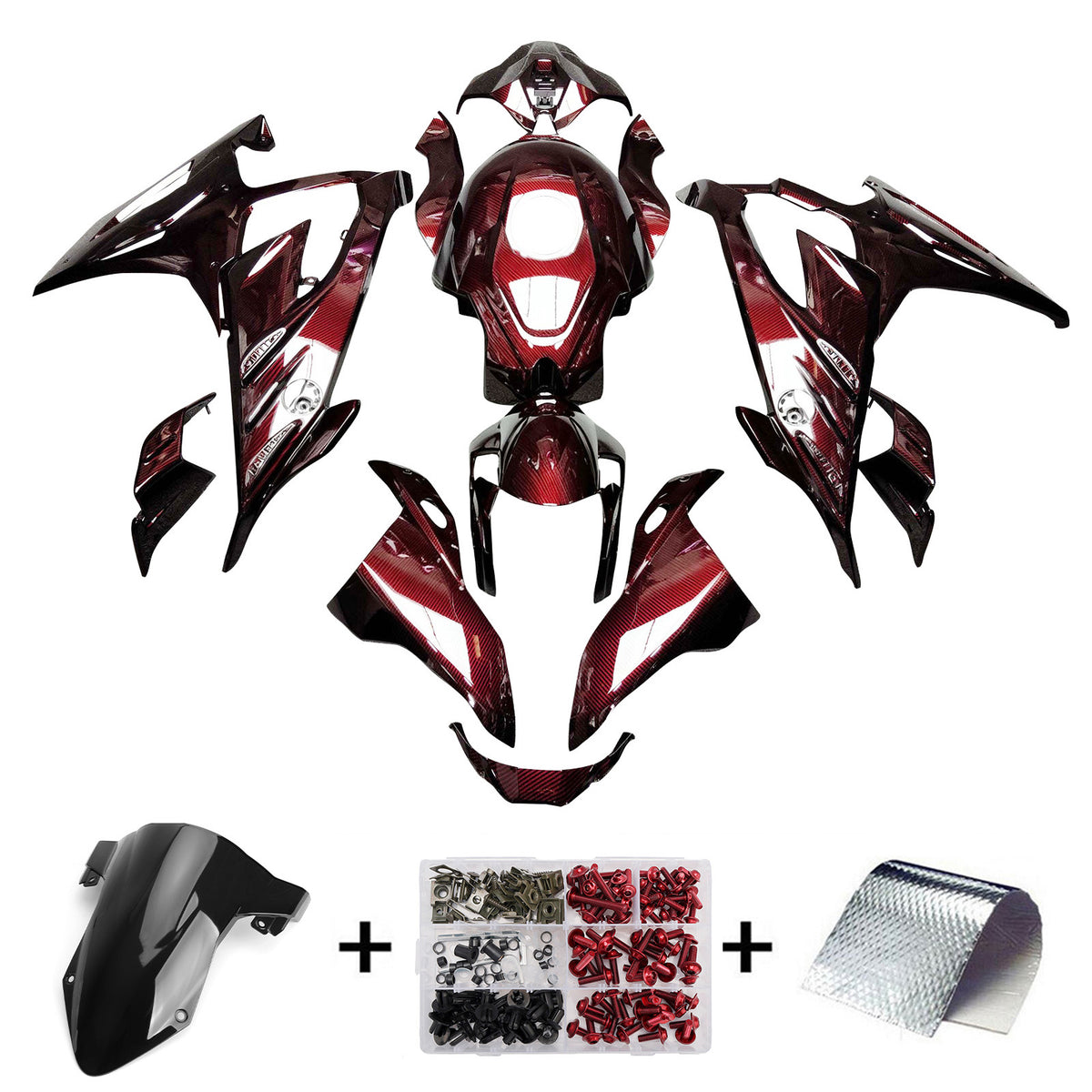 Amotopart 2023-2024 BMW S1000RR Red Black Carbon Fiber Pattern Fairing Kit