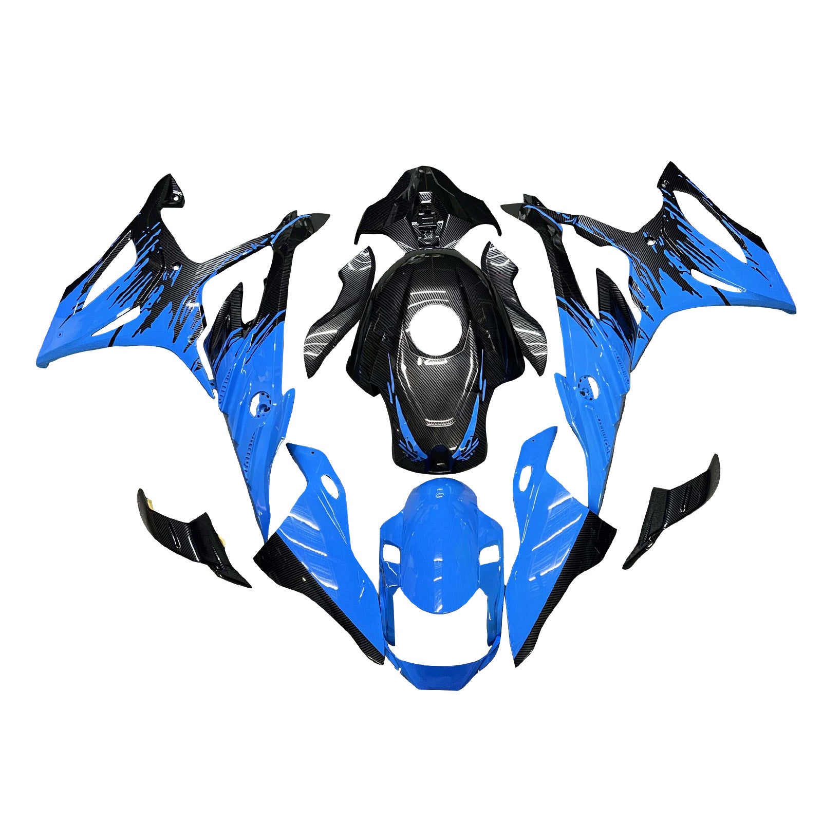 Amotopart 2023–2024 BMW S1000RR Blau Schwarz Karbonfaser-Muster-Verkleidungsset