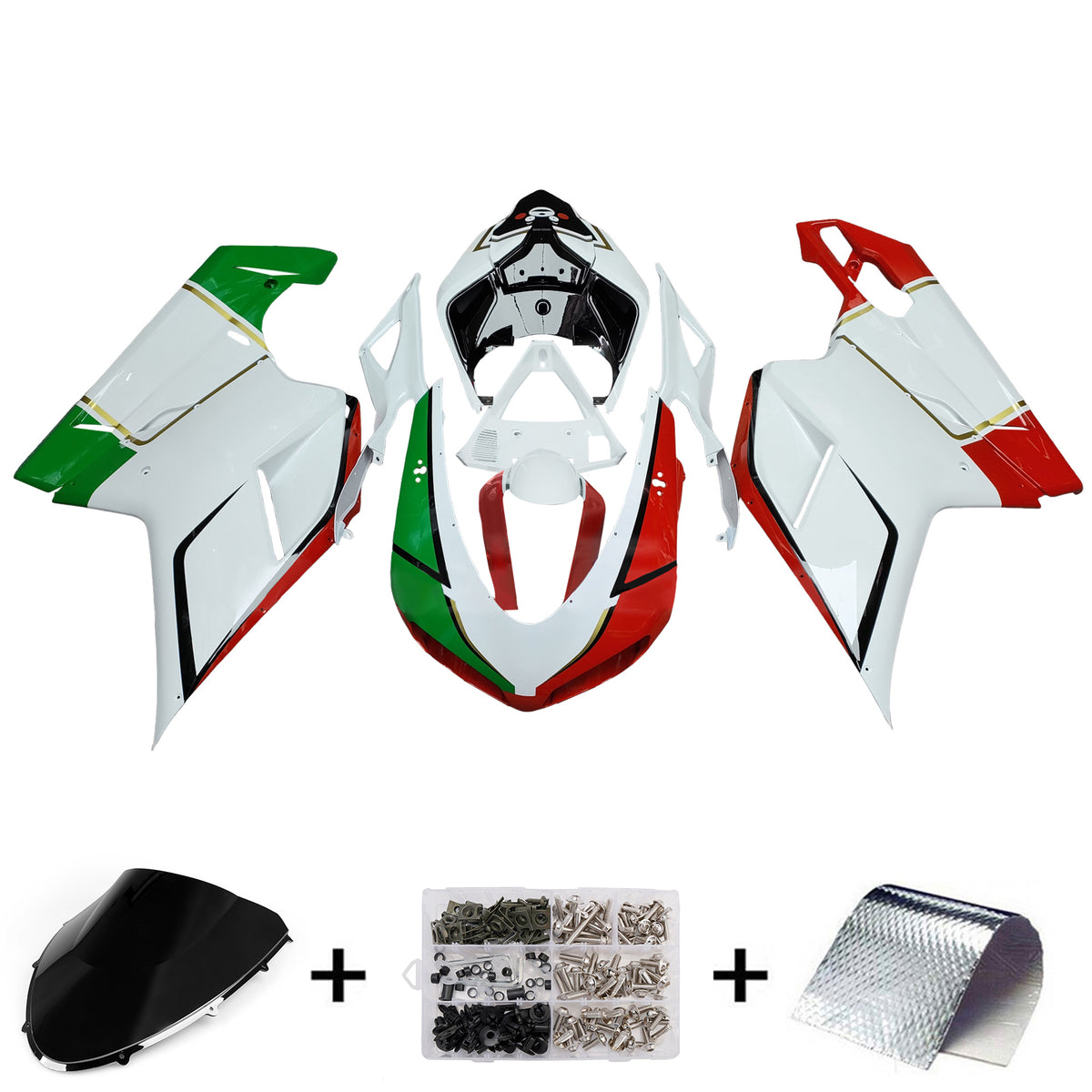 Amotopart 2007-2011 Ducati 1098 1198 848 Green Red White Fairing Kit