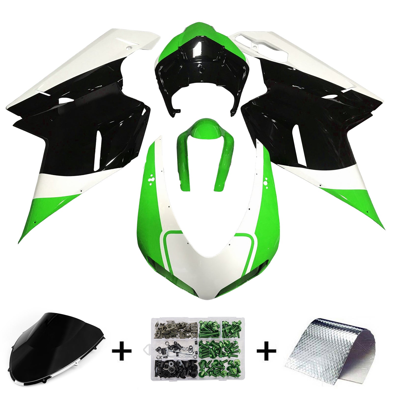 Amotopart 2007-2011 Ducati 1098 1198 848 White Green Black Fairing Kit